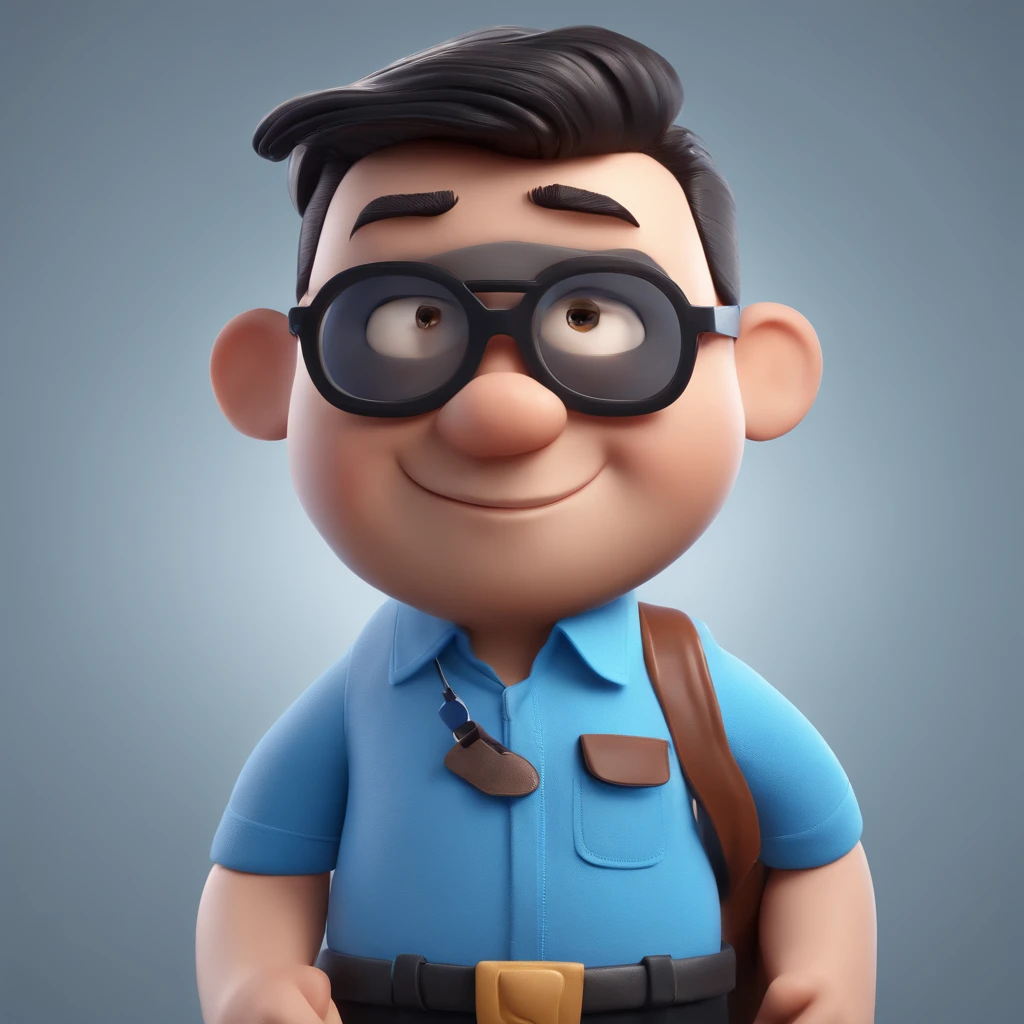 Cartoon character man in black glasses and blue shirt, animation character, stylized character, animation style render, Стилизованный 3D, arnold maya render, 3 d render stylized, Cartoon render Keyshot, 3D-персонаж, 3D-персонаж, 3d rendering stylized, 3D character rendering, Cartoon character, character close up, Character pose, (Estilo Pixar) (Master Part:1.2) (bokeh) (Best Quality) (detailed skin) (detailed texture) (8K) (clay) (Cinematic lighting) (Sharp focus
