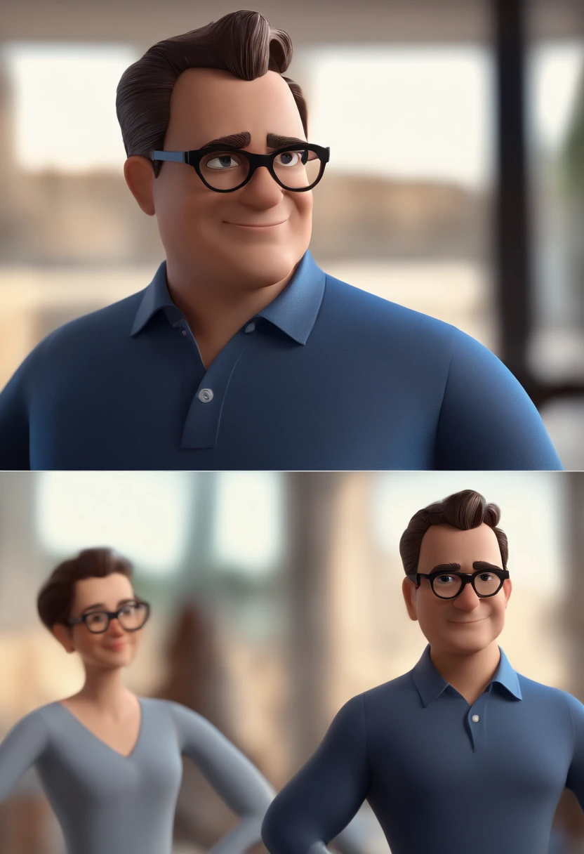 Cartoon character of a man wearing black glasses and a blue shirt, animation character, Caractere estilizado, Rendering Animation Styles, 3D estilizado, Arnold Maya render, 3D render estilizado, Toon renderizar keyshot, Personagem 3D, Personagem 3D, 3d rendering stylized, 3 d character render, Personagem de desenho animado, Personagem de close-up, Pose do personagem, (Estilo Pixar) (Obra prima:1.2) (Bokeh) (melhor qualidade) (Pele detalhada) (Textura detalhada) (8k) (argila) (Cinematic lighting) (foco nítido