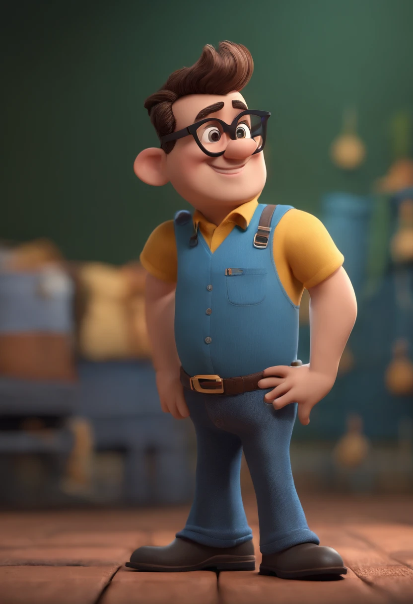 Cartoon character of a man wearing black glasses and a blue shirt, animation character, Caractere estilizado, Rendering Animation Styles, 3D estilizado, Arnold Maya render, 3D render estilizado, Toon renderizar keyshot, Personagem 3D, Personagem 3D, 3d rendering stylized, 3 d character render, Personagem de desenho animado, Personagem de close-up, Pose do personagem, (Estilo Pixar) (Obra prima:1.2) (Bokeh) (melhor qualidade) (Pele detalhada) (Textura detalhada) (8k) (argila) (Cinematic lighting) (foco nítido