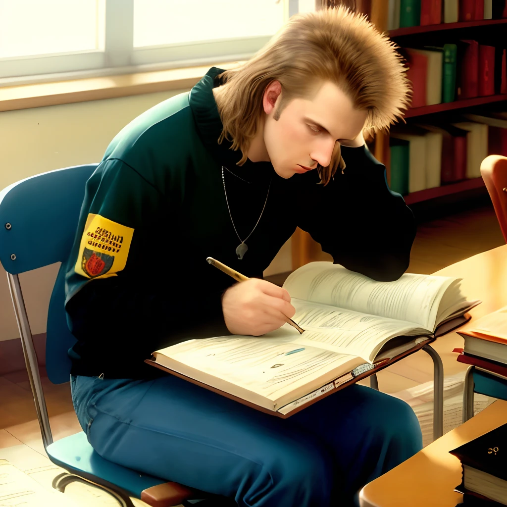 1974 Rob Halford studying calculus in a library