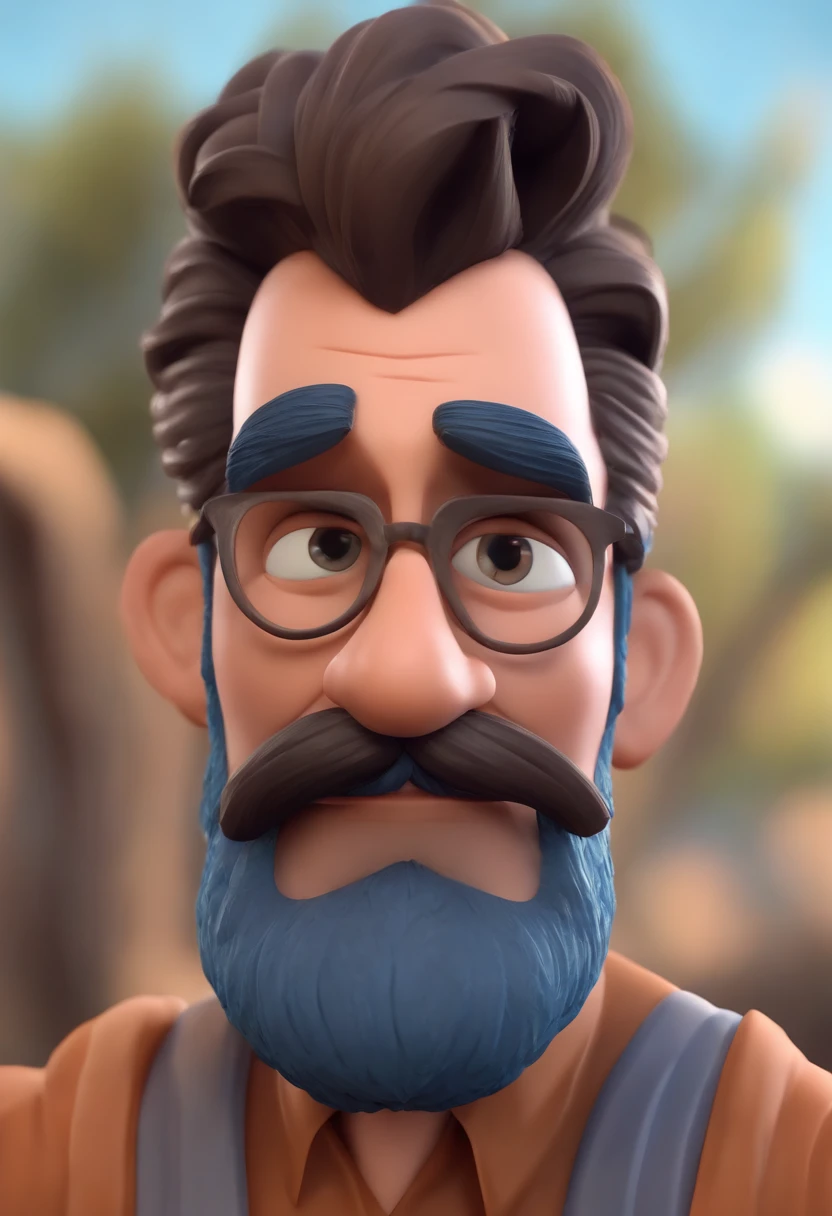 personagem dos desenhos animados de um homem de 40 anos , com barba e bigode, com uma camisa azul, animation character, Caractere estilizado, animation style rendering, 3D estilizado, Arnold Maya