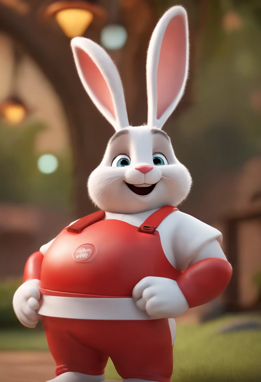 Cartoon character of a white rabbit chef with red dolman and a big white chef hat, animation character, Caractere estilizado, animation style rendering, 3D estilizado, Arnold Maya render, 3 d render stylized, toon render keyshot, Personagem 3D, Personagem 3D, 3d rendering stylized, 3 d character render, personagem de desenho animado, Personagem de close up, Pose de personagem, (Estilo Pixar) (master part:1.2) (Bokeh) (best quality) (pele detalhada) (textura detalhada) (8k) (argila) (Cinematic lighting) (foco nítido