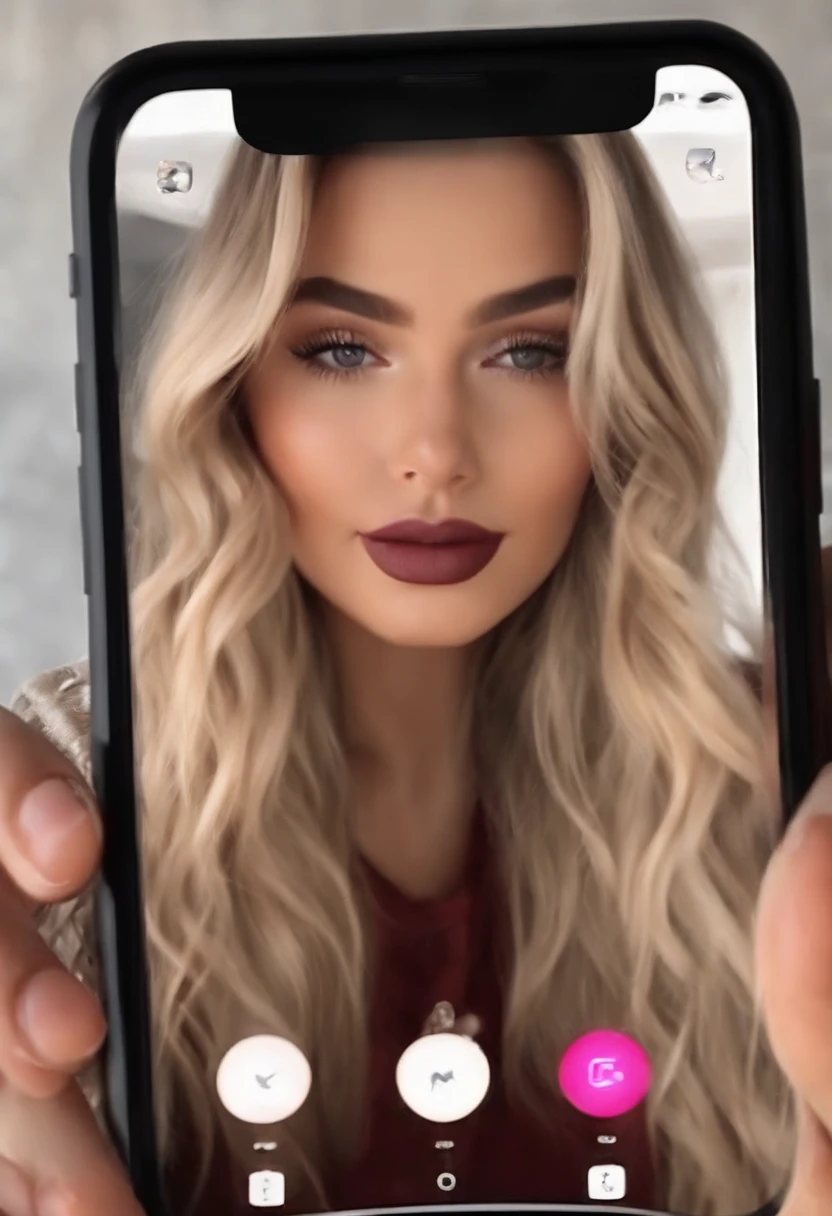 make a blonde girl makeing a tiktok video best quality