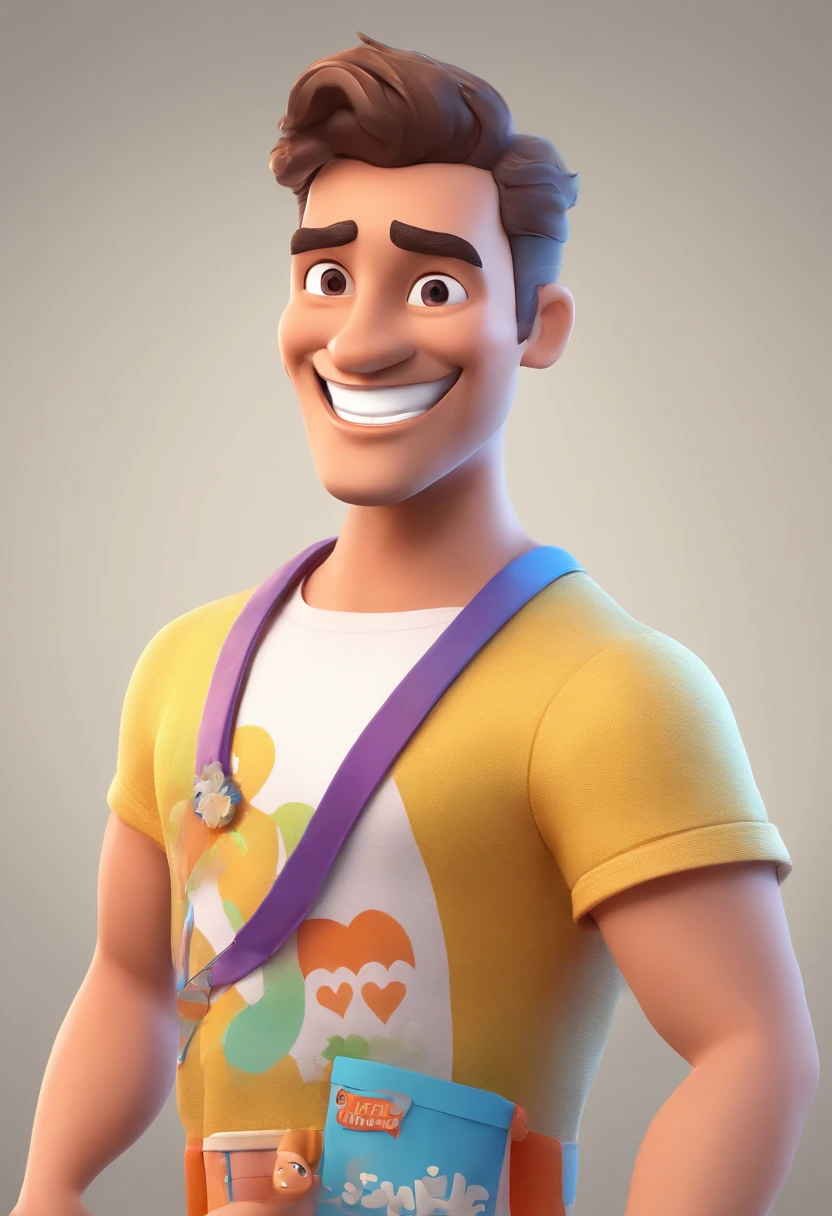 Smiling Man Illustration, sorriso insano, Homem de pele marrom com um sorriso gigante, happily smiling at the camera, sorriso atrevido, he's smiling, sorriso muito grande, Macho sorridente, foto de perfil headshot, rindo sorriso enorme, desenhando no estilo de Arte 3D, c4d, fundo de cor branco puro, estilo disney, brasileiro, gay, carnaval, estilo pixar render ilustracao Super Detalhe, 8k