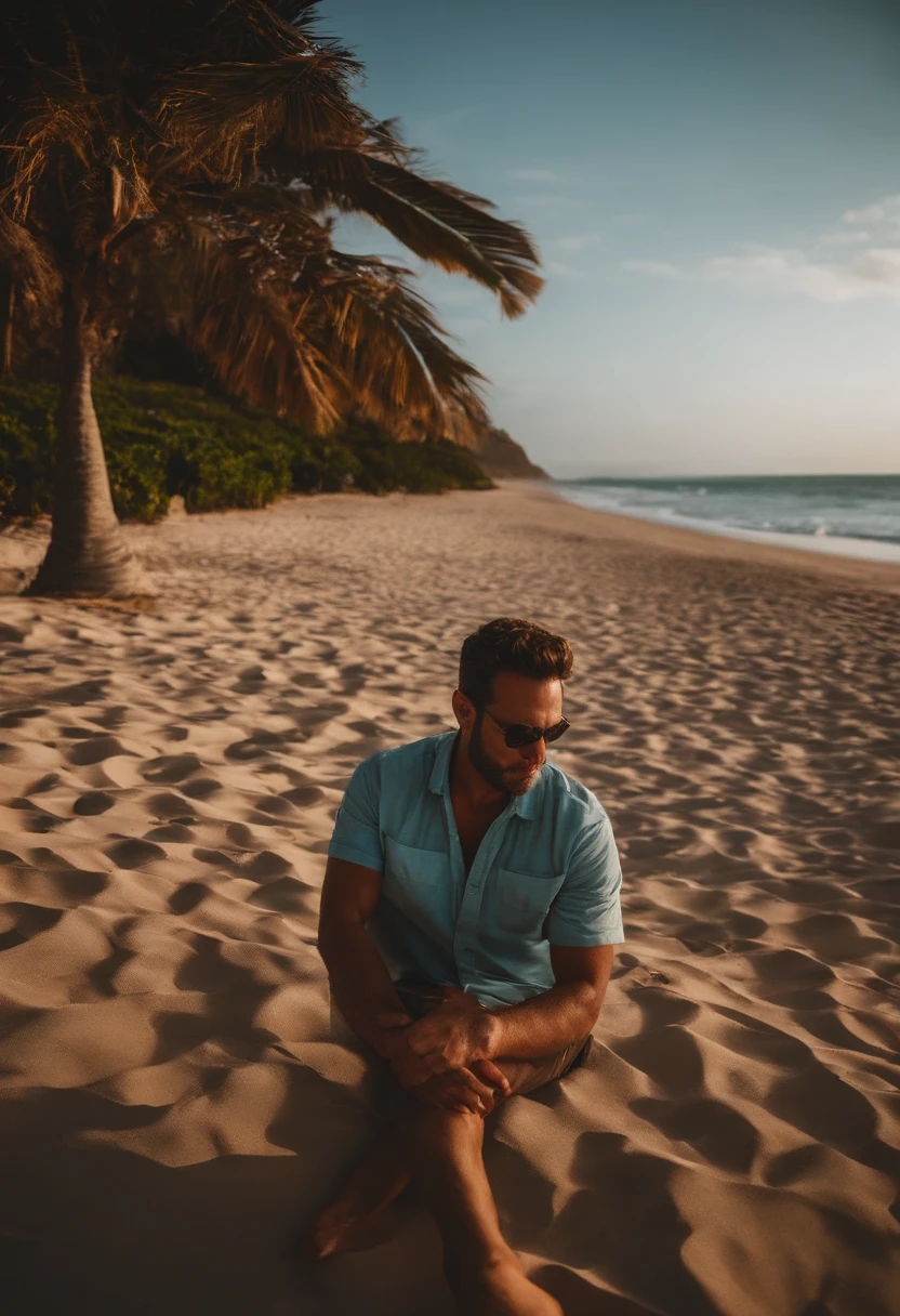 Um homem com 32 ano , na praia