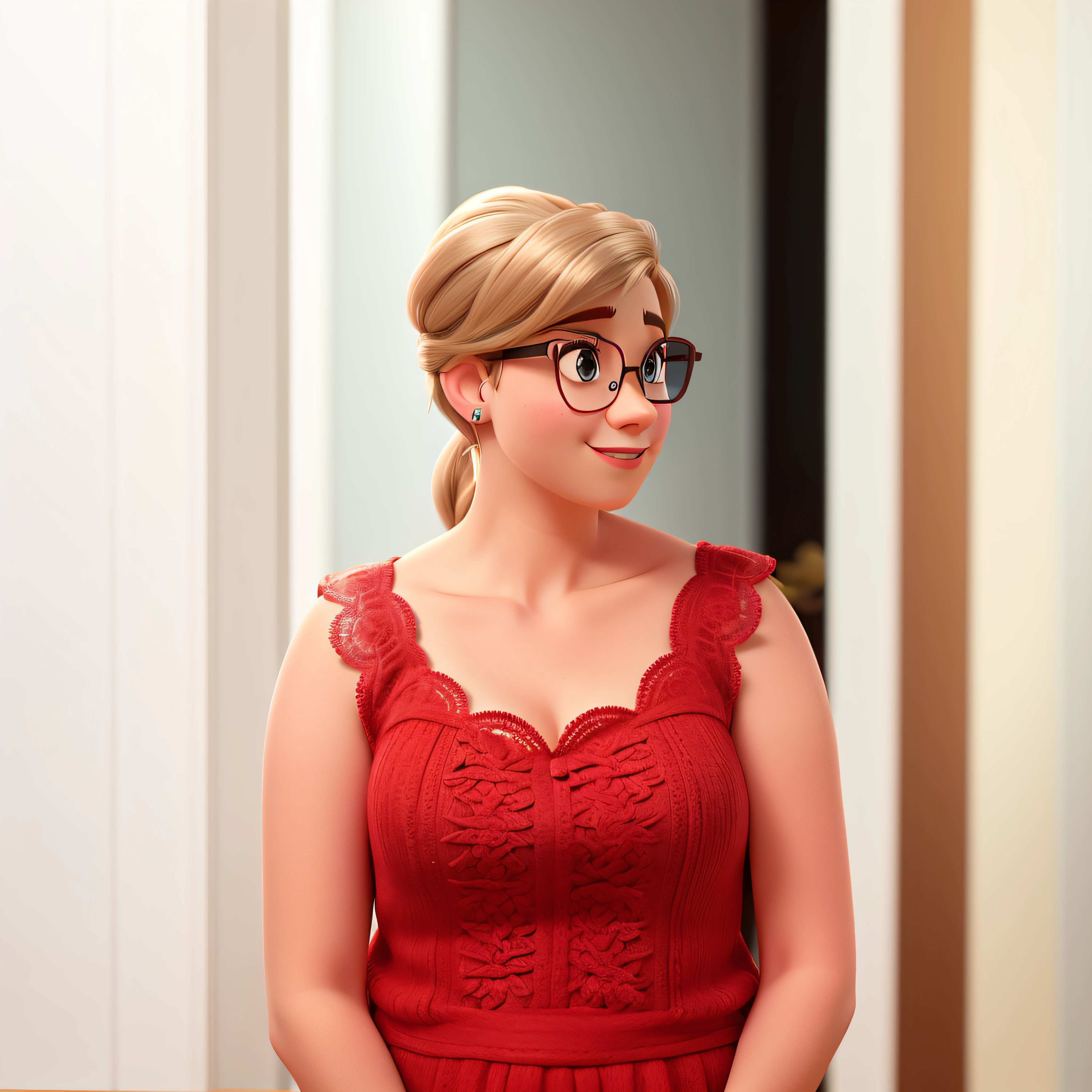A white woman with glasses in disney pixar style, high quality, best quality