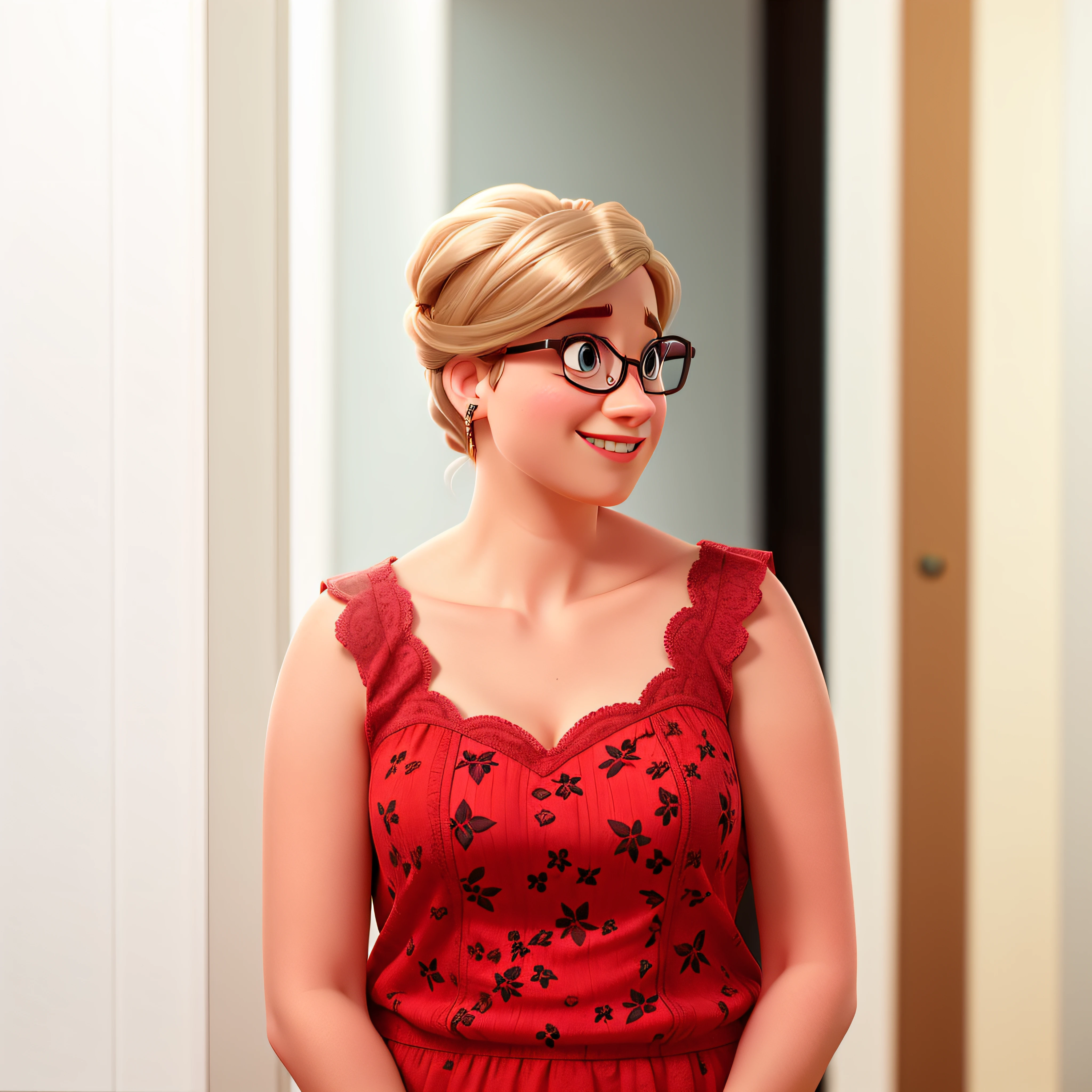 A white woman with glasses in disney pixar style, high quality, best quality