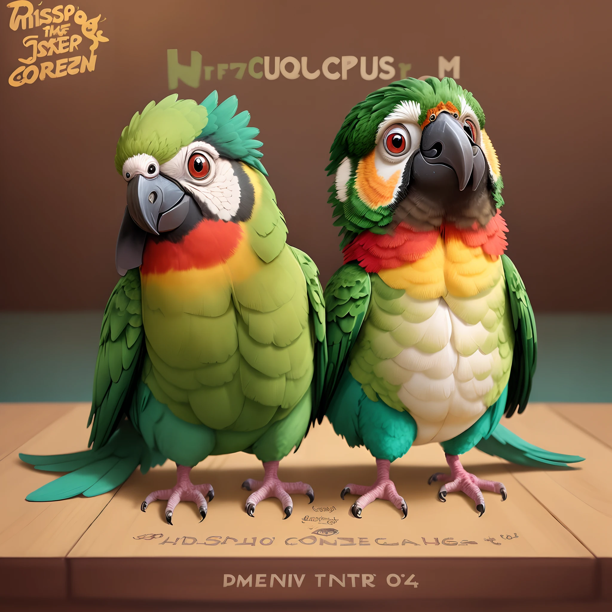 Make a Disney poster with a cute green cheek conure with the title named Yoshi
