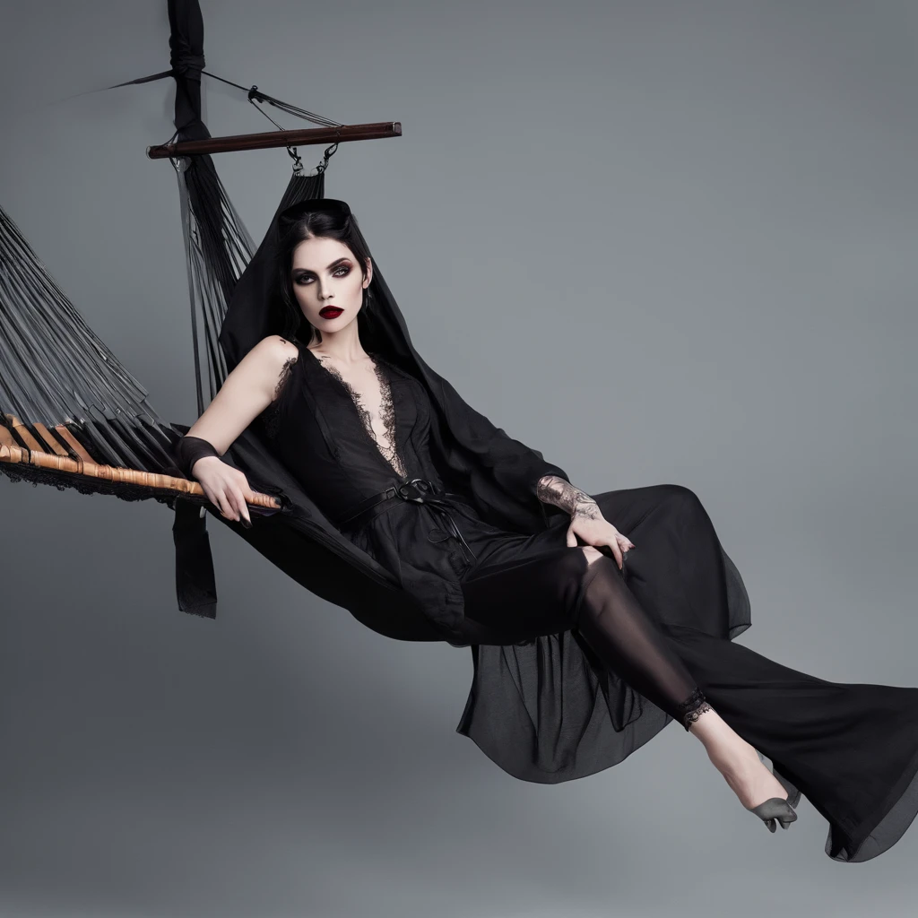 Vampire gothic hammock symbolic outfits, 。.com (Arame farpado do corpo) cabelos morenos,Extremidades dos cabelos grisalhos