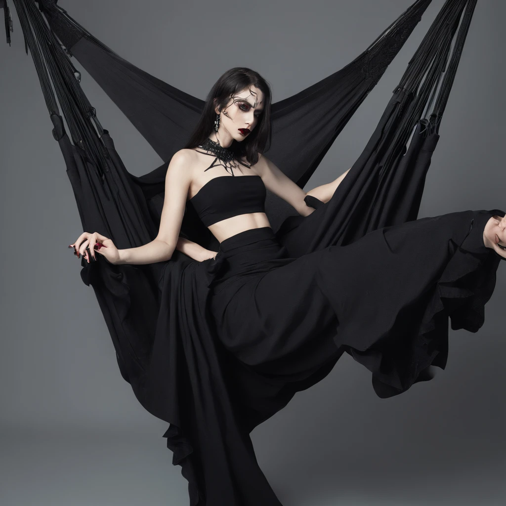 Vampire gothic hammock symbolic outfits, 。.com (Arame farpado do corpo) cabelos morenos,Extremidades dos cabelos grisalhos