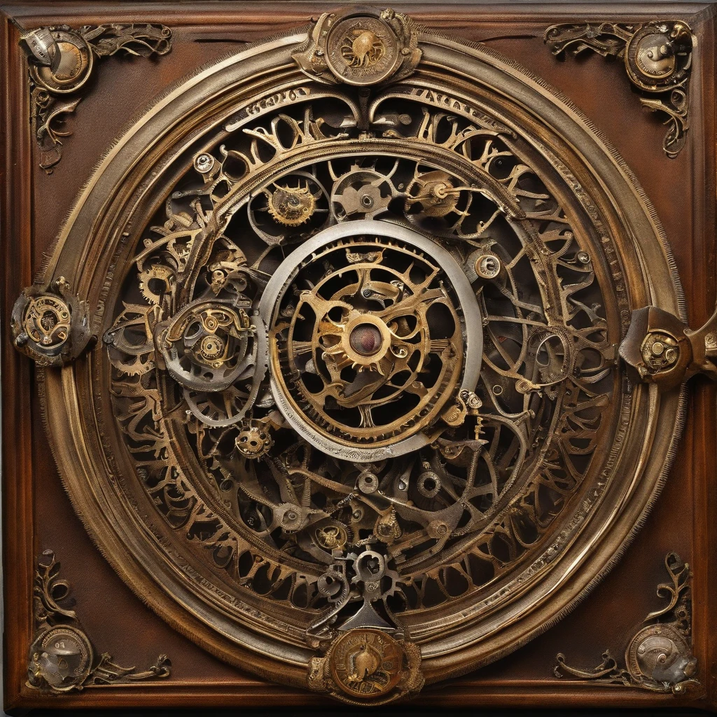 in the room of steampunk, labyrinth ring, filigree ring, glowing clock_punk_finger_rings on the table, (depicting the highest quality:1.2), highest resolution, masterpiece, steampunk style.