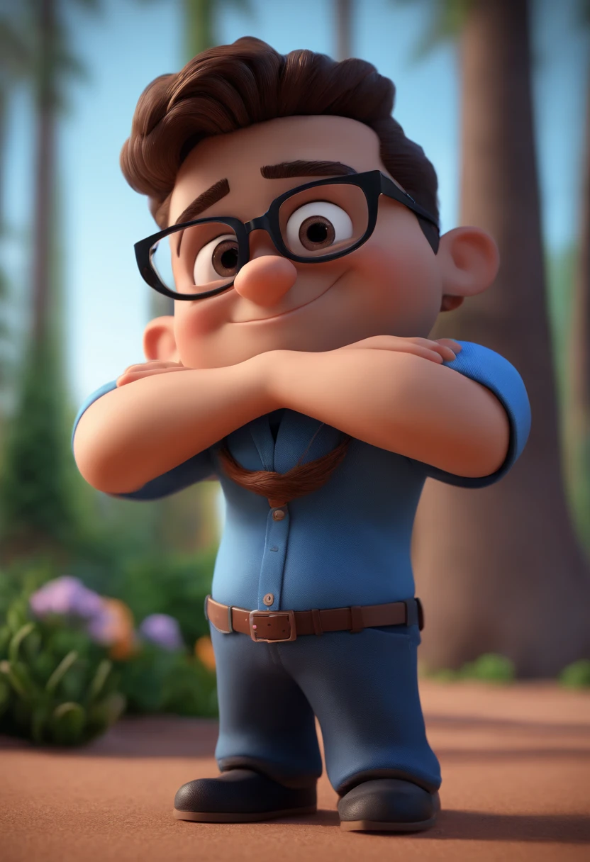 Cartoon character of a man with black glasses and a blue shirt, animation character, Caractere estilizado, animation style rendering, 3D estilizado, Arnold Maya render, 3 d render stylized, toon render keyshot, Personagem 3D, Personagem 3D, 3d rendering stylized, 3 d character render, personagem de desenho animado, Personagem de close up, Pose de personagem, (Estilo Pixar) (master part:1.2) (Bokeh) (best quality) (pele detalhada) (textura detalhada) (8k) (argila) (Cinematic lighting) (foco nítido
