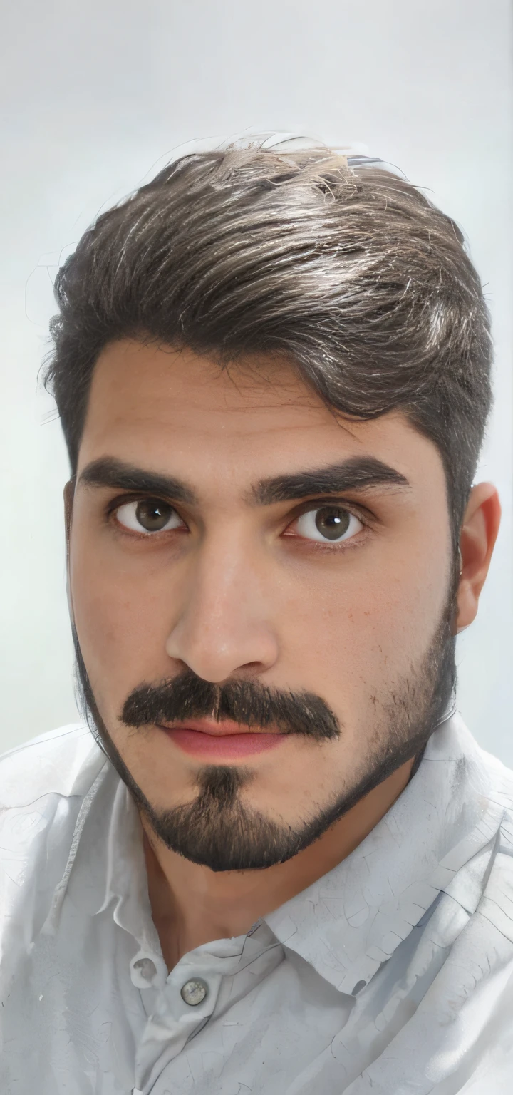 Homem com barba e bigode em um banheiro, sem barba e bigode, imagem frontal, sem barba, staring directly at camera, staring directly at camera, com uma barba pequena, sem bigode, foto de perfil headshot, Unibrow, pelos faciais curtos, barba pequena, large eyes and menacing smile, com bigode aparado, barba curta, Aykut Aydogdu