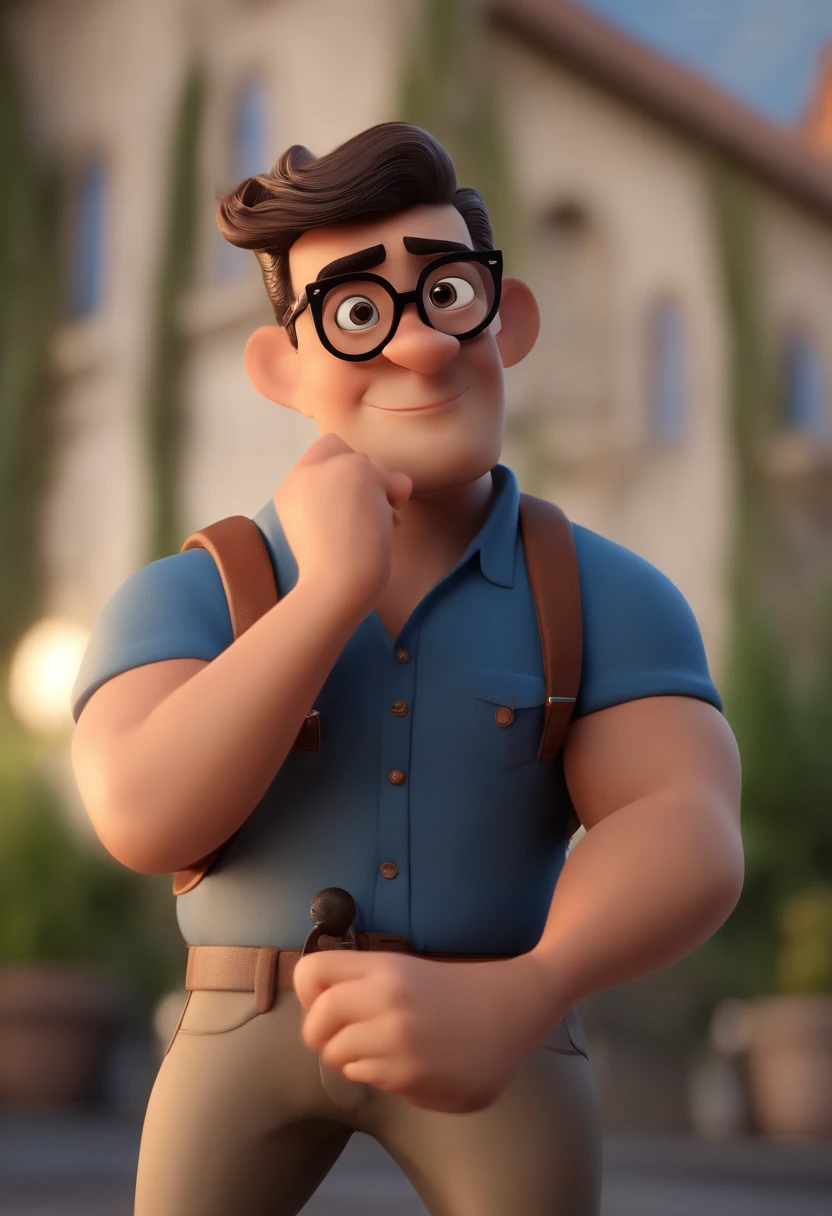 Cartoon character of a man with black glasses and a blue shirt, animation character, Caractere estilizado, animation style rendering, 3D estilizado, Arnold Maya render, 3 d render stylized, toon render keyshot, Personagem 3D, Personagem 3D, 3d rendering stylized, 3 d character render, personagem de desenho animado, Personagem de close up, Pose de personagem, (Estilo Pixar) (master part:1.2) (Bokeh) (best quality) (pele detalhada) (textura detalhada) (8k) (argila) (Cinematic lighting) (foco nítido