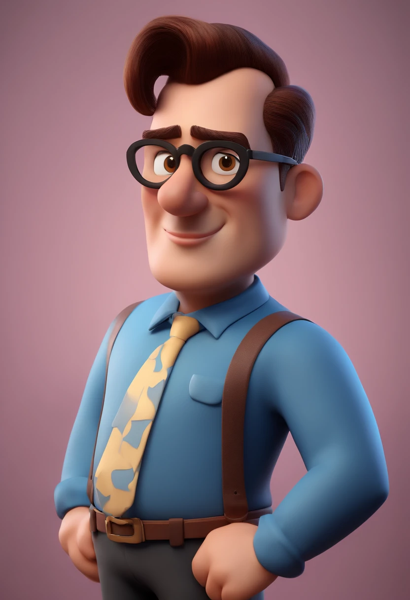 Cartoon character of a man with black glasses and a blue shirt, animation character, Caractere estilizado, animation style rendering, 3D estilizado, Arnold Maya render, 3 d render stylized, toon render keyshot, Personagem 3D, Personagem 3D, 3d rendering stylized, 3 d character render, personagem de desenho animado, Personagem de close up, Pose de personagem,  (Estilo Pixar) (master part:1.2) (Bokeh) (best quality) (pele detalhada) (textura detalhada) (8k) (argila) (Cinematic lighting) (foco nítido