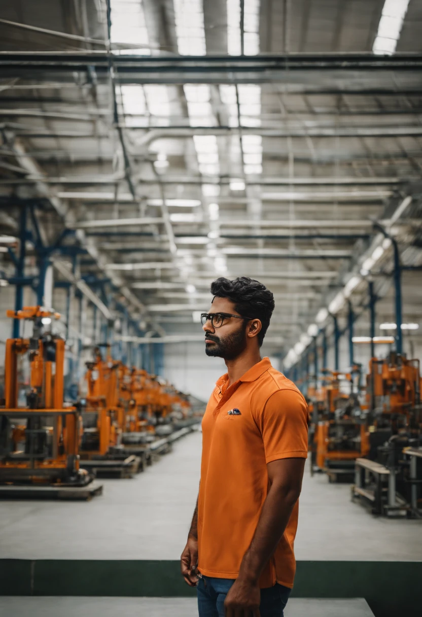 There's a man wearing an orange shirt and glasses in a factory, Jayison Devadas, Mohamed Chahin, Riyahd Cassiem, imagem do avatar, Alex, foto do perfil, Potrait, Vinayak, icaro carvalho, Foto do perfil, foto retrato, Perfil frontal!!!!, Mechanicalgirl, serious focussed look, Mohamed Reda, Foto do perfil profissional