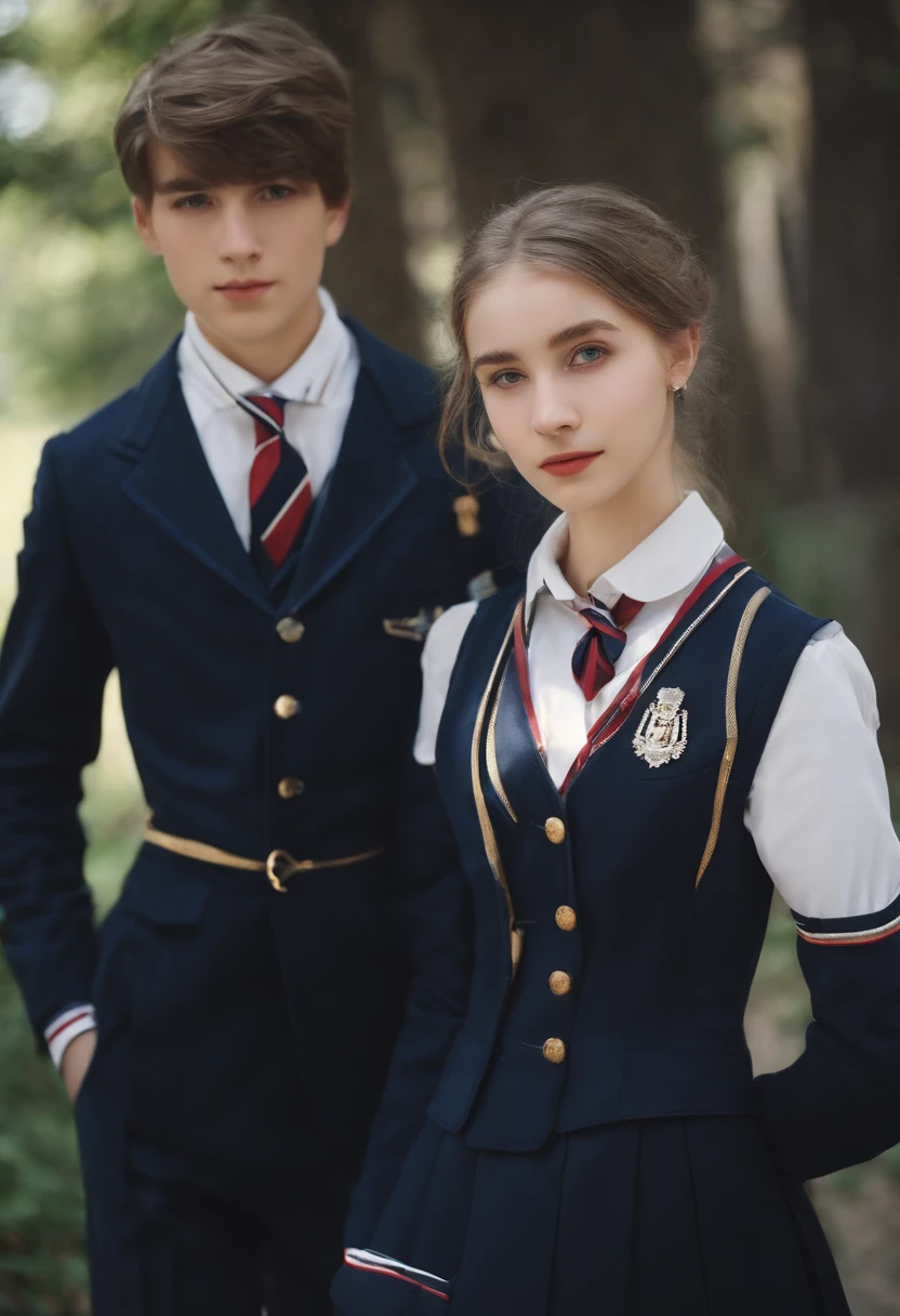 europe school uniform, suit, male and female, side by side