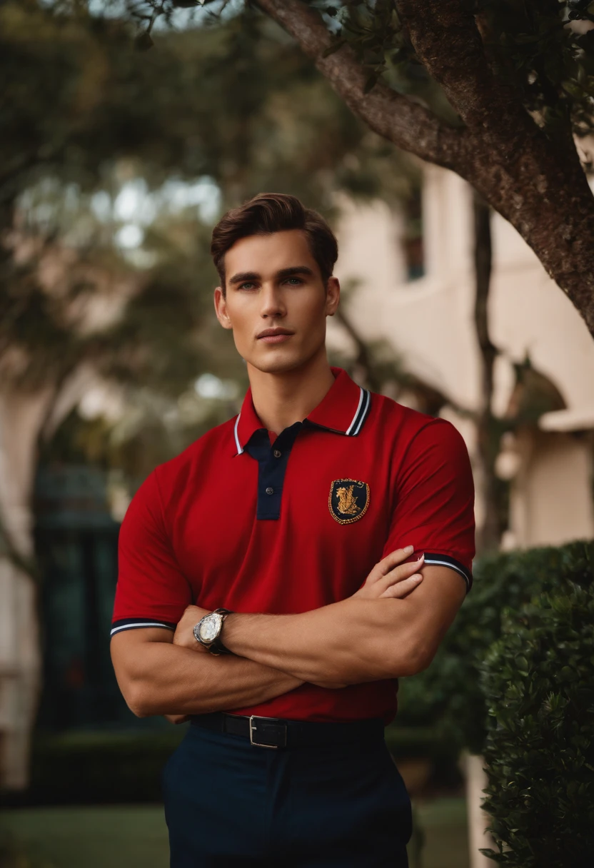 man wearing polo shirt school uniform