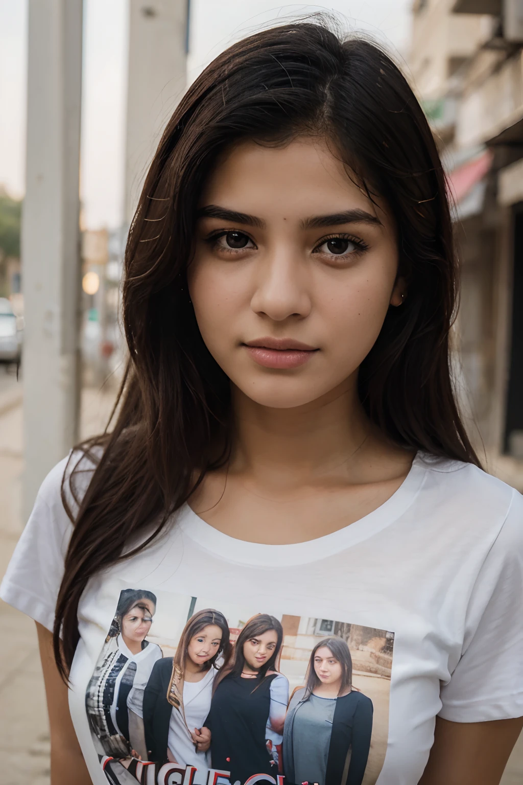 Girl from (Basra), 18 years, Portrait, hiquality, Highly detailed, aesthetic, t shirt, Sexy, Beautiful