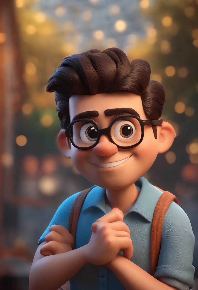 Cartoon character of a man with black glasses and a blue shirt, animation character, Caractere estilizado, animation style rendering, 3D estilizado, Arnold Maya render, 3 d render stylized, toon render keyshot, Personagem 3D, Personagem 3D, 3d rendering stylized, 3 d character render, personagem de desenho animado, Personagem de close up, Pose de personagem, (Estilo Pixar) (master part:1.2) (Bokeh) (best quality) (pele detalhada) (textura detalhada) (8k) (argila) (Cinematic lighting) (foco nítido