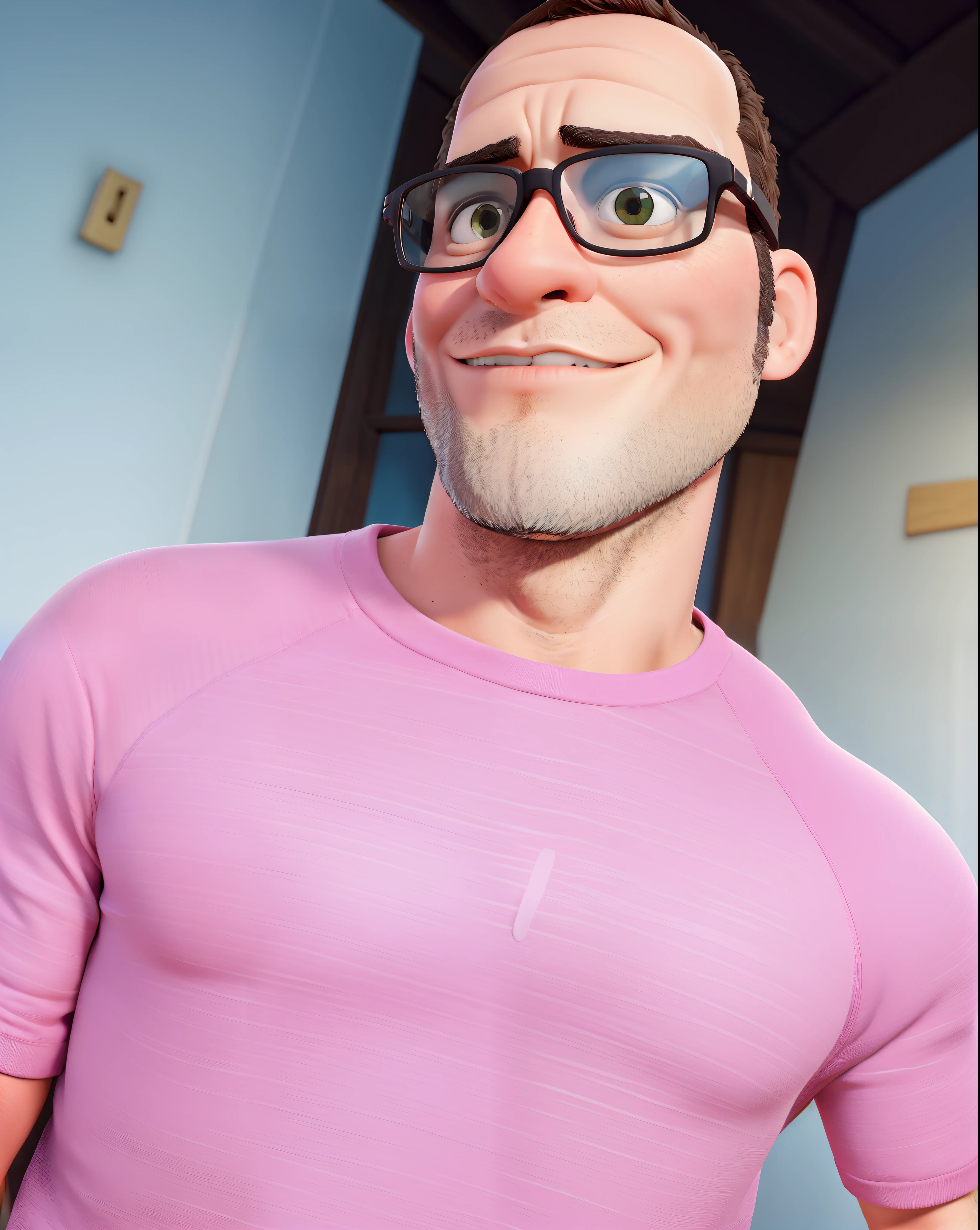 johnny bravo, 1boy, sunglasses, topless male, (( NUDE )) ,, (best quality, masterpiece) , NSFW , BDSM , Massive bulge , full body , swet , penis , cum