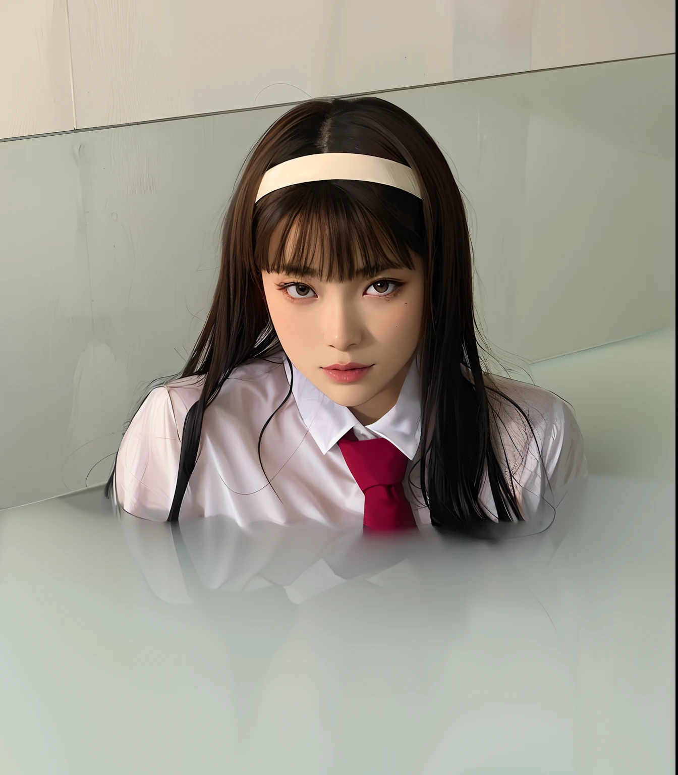 There's a young woman wearing a red tie and a white shirt, Sakimichan, Jaeyeon Nam, Retrato de Jossi de Blackpink, uma aluna hiperrealista, Ulzzang, com franja completa, Shikami, Jinyoung Canela, jossi do blackpink, Lalisa Manobal, Lalisa Manoban do Blackpink, aluna hiperrealista