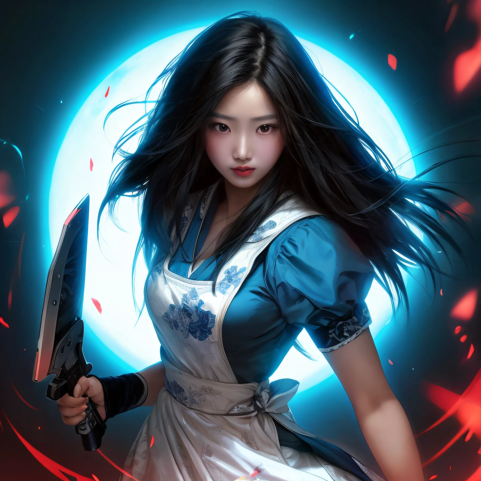 asian girl, black hair, blue dress, high res, ultrasharp, 8K, masterpiece, looking at viewer, photorealistic, no background
