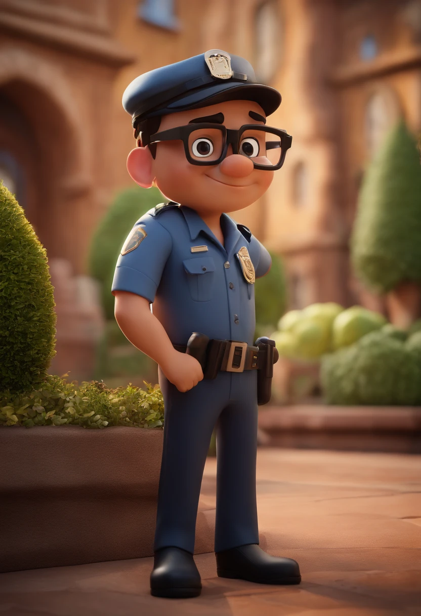 Cartoon character of a man with black glasses, com lente espelhada, and a black Federal Police shirt, animation character, Caractere estilizado, animation style rendering, 3D estilizado, Arnold Maya render, 3 d render stylized, toon render keyshot, Personagem 3D, Personagem 3D, 3d rendering stylized, 3 d character render, personagem de desenho animado, Personagem de close up, Pose de personagem, (Estilo Pixar) (master part:1.2) (Bokeh) (best quality) (pele detalhada) (textura detalhada) (8k) (argila) (Cinematic lighting) (foco nítido)