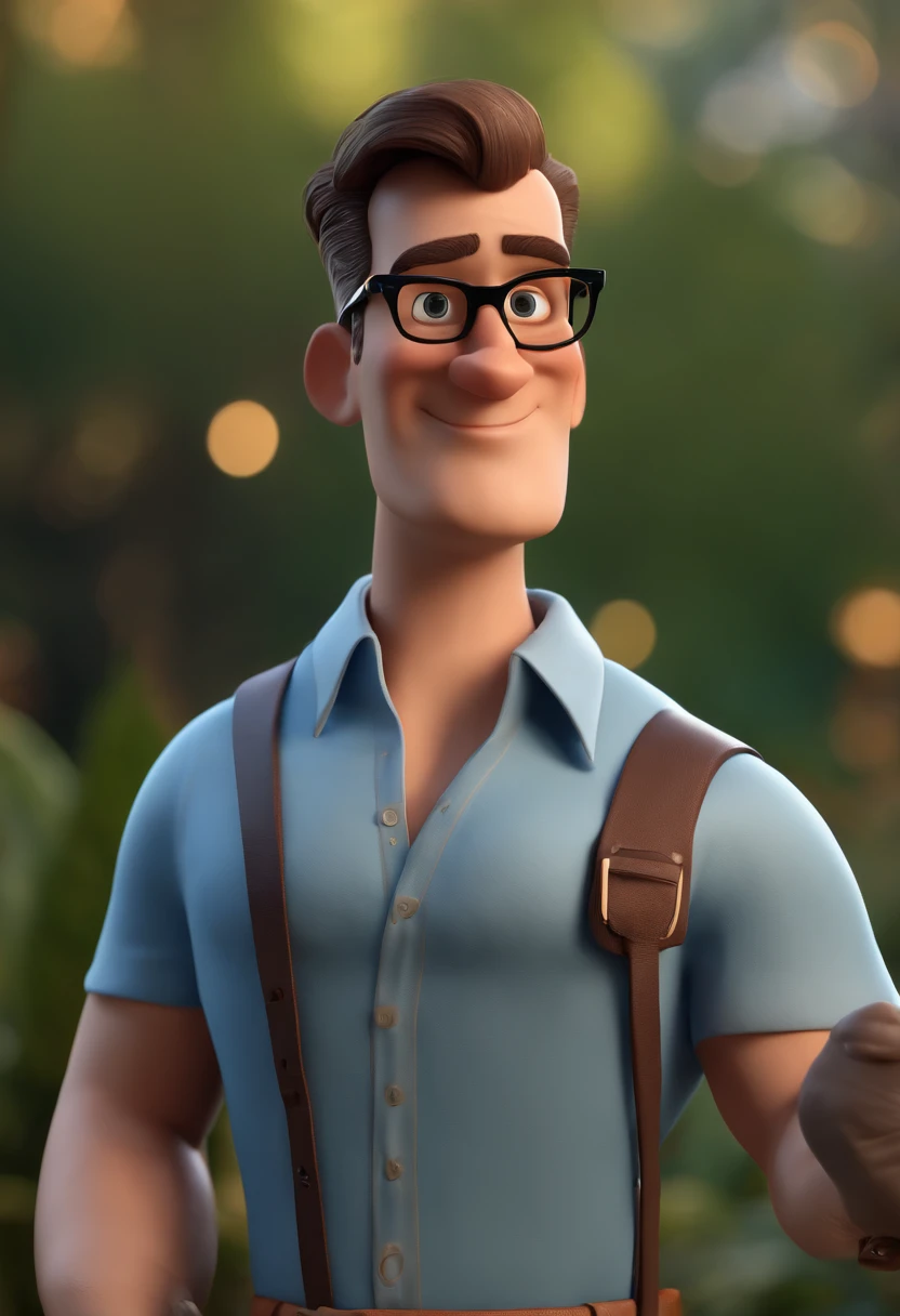 Cartoon character of a man with black glasses and a blue shirt, animation character, Caractere estilizado, animation style rendering, 3D estilizado, Arnold Maya render, 3 d render stylized, toon render keyshot, Personagem 3D, Personagem 3D, 3d rendering stylized, 3 d character render, personagem de desenho animado, Personagem de close up, Pose de personagem, (Estilo Pixar) (master part:1.2) (Bokeh) (best quality) (pele detalhada) (textura detalhada) (8k) (argila) (Cinematic lighting) (foco nítido