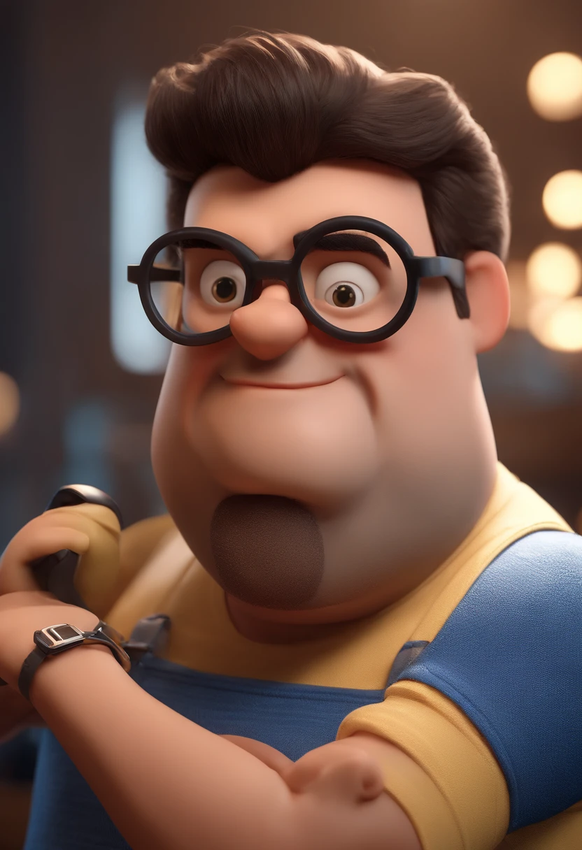 Cartoon character of a man with black glasses and a blue shirt, animation character, Caractere estilizado, animation style rendering, 3D estilizado, Arnold Maya render, 3 d render stylized, toon render keyshot, Personagem 3D, Personagem 3D, 3d rendering stylized, 3 d character render, personagem de desenho animado, Personagem de close up, Pose de personagem, (Estilo Pixar) (master part:1.2) (Bokeh) (best quality) (pele detalhada) (textura detalhada) (8k) (argila) (Cinematic lighting) (foco nítido