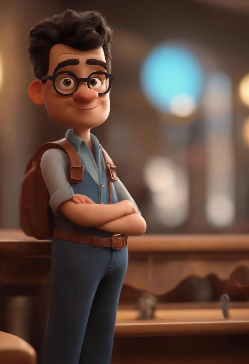 Cartoon character of a man with black glasses and a blue shirt, animation character, Caractere estilizado, animation style rendering, 3D estilizado, Arnold Maya render, 3 d render stylized, toon render keyshot, Personagem 3D, Personagem 3D, 3d rendering stylized, 3 d character render, personagem de desenho animado, Personagem de close up, Pose de personagem, (Estilo Pixar) (master part:1.2) (Bokeh) (best quality) (pele detalhada) (textura detalhada) (8k) (argila) (Cinematic lighting) (foco nítido