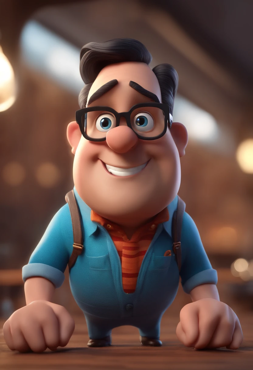 Cartoon character of a man with black glasses and a blue shirt, animation character, Caractere estilizado, animation style rendering, 3D estilizado, Arnold Maya render, 3 d render stylized, toon render keyshot, Personagem 3D, Personagem 3D, 3d rendering stylized, 3 d character render, personagem de desenho animado, Personagem de close up, Pose de personagem,  (Estilo Pixar) (master part:1.2) (Bokeh) (best quality) (pele detalhada) (textura detalhada) (8k) (argila) (Cinematic lighting) (foco nítido