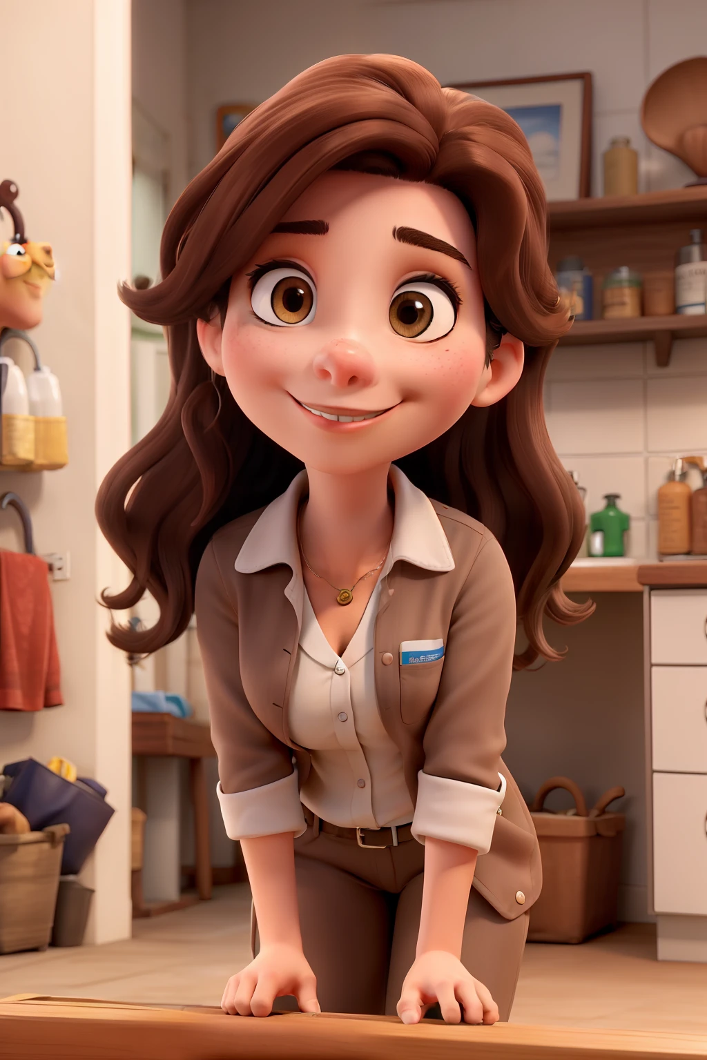 Obra-prima, de melhor qualidade, A female veterinary anesthesiologist with wavy brown hair and brown eyes