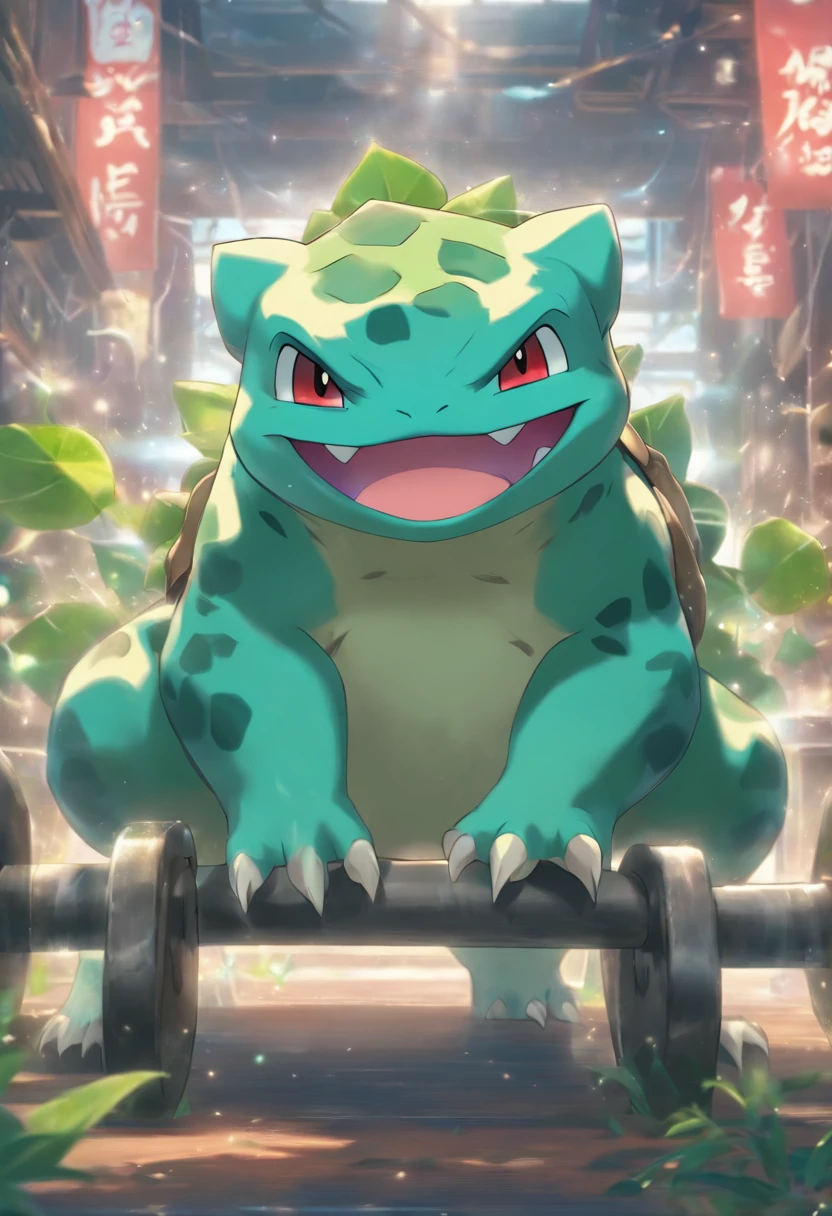 Bulbasaur is bench press training,the highest picture quality,Cinematic Texture,Una obra maestra,tmasterpiece,