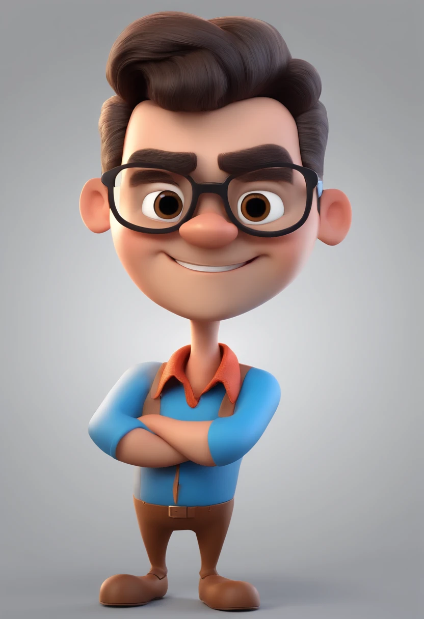 Cartoon character of a man with black glasses and a blue shirt, animation character, Caractere estilizado, animation style rendering, 3D estilizado, Arnold Maya render, 3 d render stylized, toon render keyshot, Personagem 3D, Personagem 3D, 3d rendering stylized, 3 d character render, personagem de desenho animado, Personagem de close up, Pose de personagem,  (Estilo Pixar) (master part:1.2) (Bokeh) (best quality) (pele detalhada) (textura detalhada) (8k) (argila) (Cinematic lighting) (foco nítido