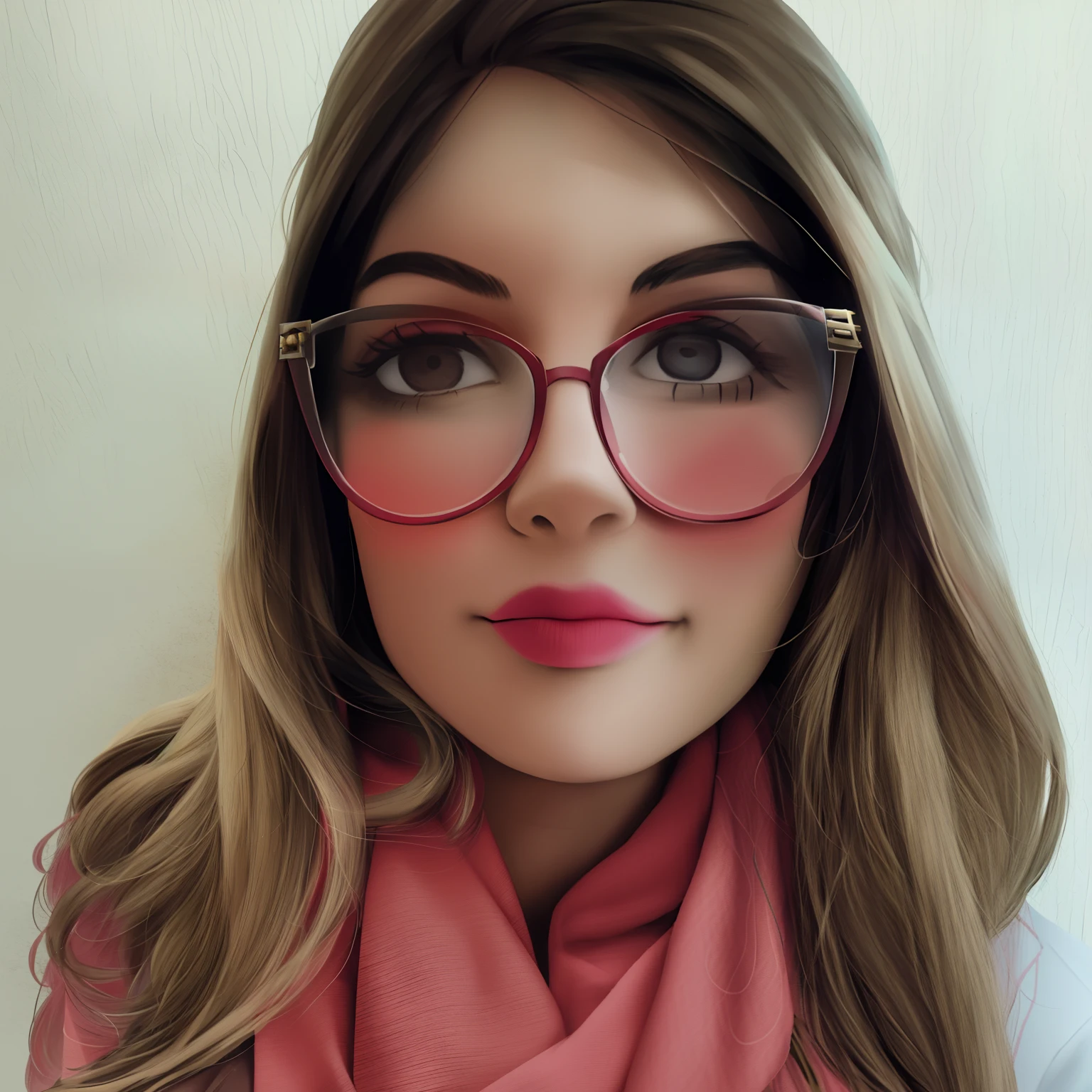 Arafed woman wearing glasses and a scarf with a red lipstick, Directed by: Nandor Soldier, pink-tinted eyewear, thick glasses, woman with rose tinted glasses, girl with glasses, wearing thin large round glasses, Transparent glasses, fernanda suarez, olhar bonito, imagem de perfil, Valentina Embaralhamento, Marischa Becker, Lorena Avarez, bespectacled