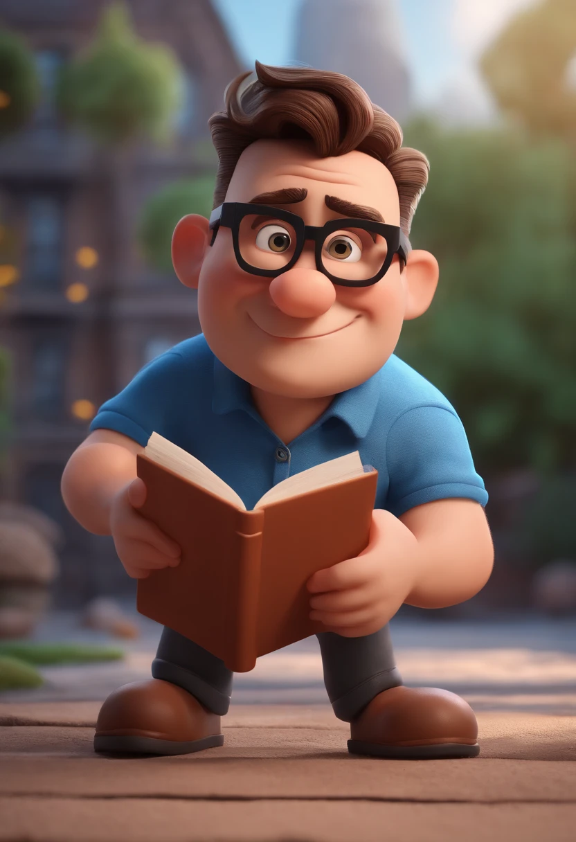 Cartoon character of a man with black glasses and a blue shirt, animation character, Caractere estilizado, animation style rendering, 3D estilizado, Arnold Maya render, 3 d render stylized, toon render keyshot, Personagem 3D, Personagem 3D, 3d rendering stylized, 3 d character render, personagem de desenho animado, Personagem de close up, Pose de personagem,  (Estilo Pixar) (master part:1.2) (Bokeh) (best quality) (pele detalhada) (textura detalhada) (8k) (argila) (Cinematic lighting) (foco nítido