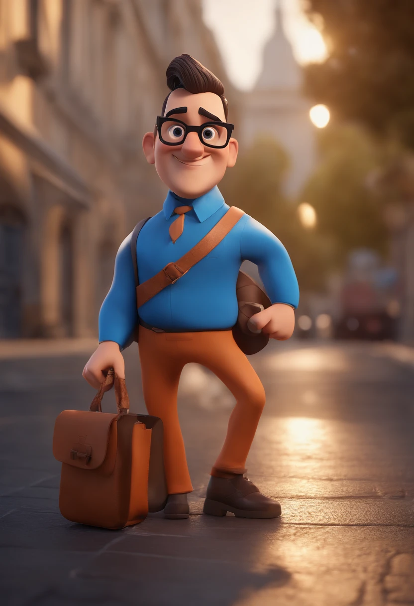 Cartoon character of a man with black glasses and a blue shirt, animation character, Caractere estilizado, animation style rendering, 3D estilizado, Arnold Maya render, 3 d render stylized, toon render keyshot, Personagem 3D, Personagem 3D, 3d rendering stylized, 3 d character render, personagem de desenho animado, Personagem de close up, Pose de personagem, (Estilo Pixar) (master part:1.2) (Bokeh) (best quality) (pele detalhada) (textura detalhada) (8k) (argila) (Cinematic lighting) (foco nítido