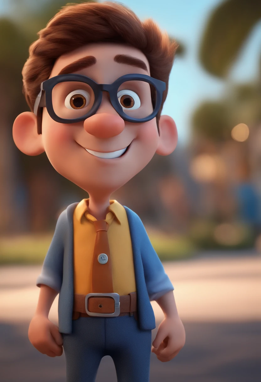 Cartoon character of a man with black glasses and a blue shirt, animation character, Caractere estilizado, animation style rendering, 3D estilizado, Arnold Maya render, 3 d render stylized, toon render keyshot, Personagem 3D, Personagem 3D, 3d rendering stylized, 3 d character render, personagem de desenho animado, Personagem de close up, Pose de personagem,  (Estilo Pixar) (master part:1.2) (Bokeh) (best quality) (pele detalhada) (textura detalhada) (8k) (argila) (Cinematic lighting) (foco nítido