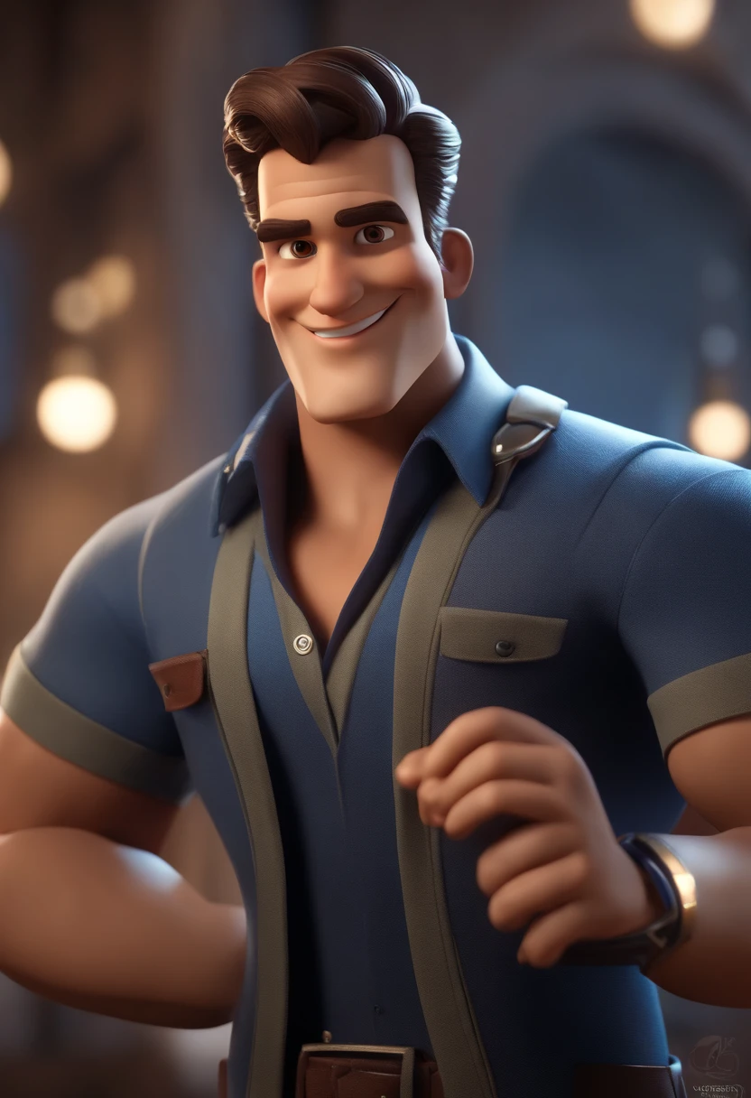 personagem dos desenhos animados de um homem careca com cabelos raspados bem curtinho e uma camisa azul, animation character, Caractere estilizado, animation style rendering, 3D estilizado, Arnold Maya render, 3 d render stylized, toon render keyshot, Personagem 3D, Personagem 3D, 3d rendering stylized, 3 d character render, personagem de desenho animado, Personagem de close up, Pose de personagem, (Estilo Pixar) (master part:1.2) (Bokeh) (melhor qualidade) (pele detalhada) (textura detalhada) (8k) (argila) (Cinematic lighting) (foco nítido