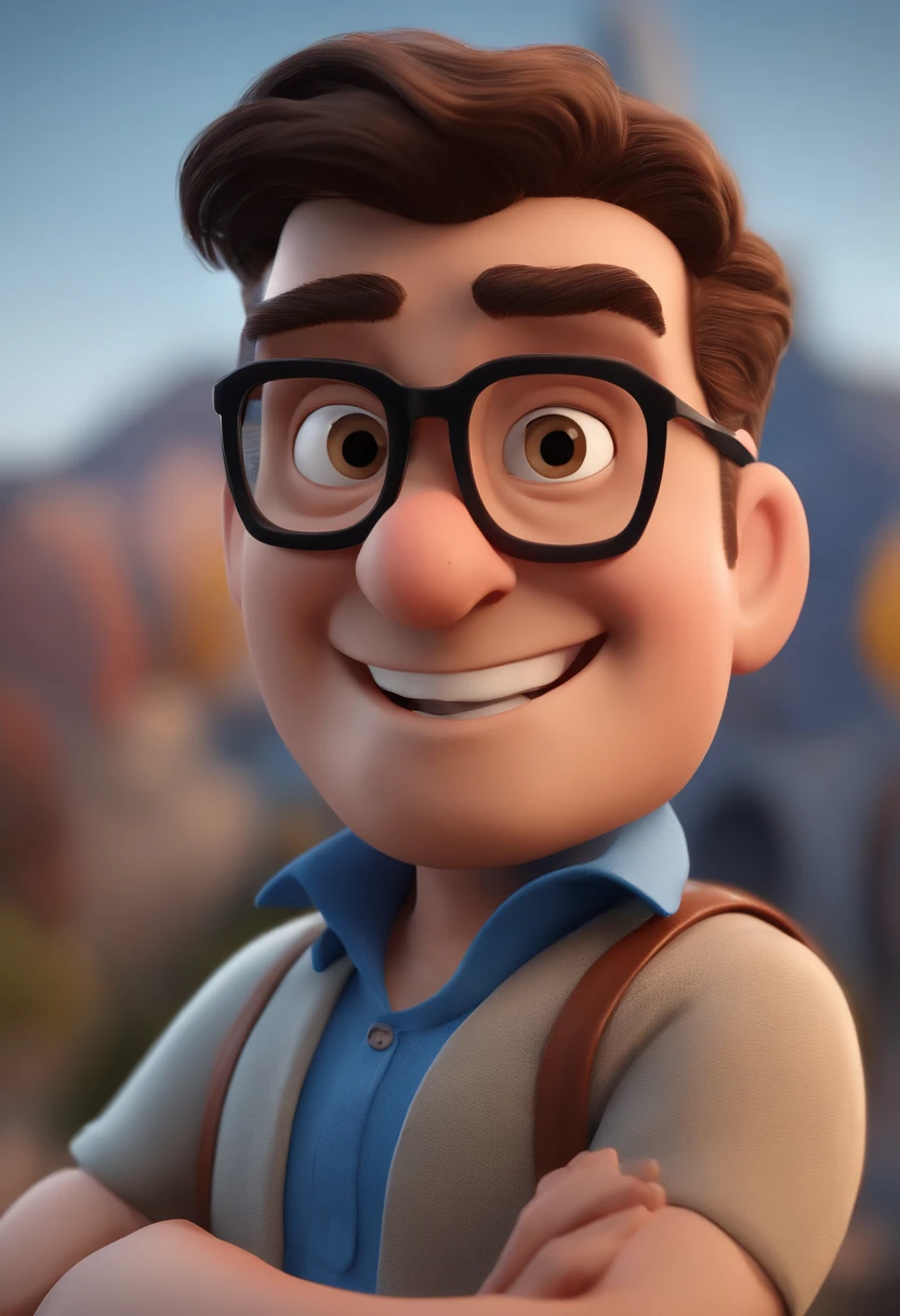 Cartoon character of a man with black glasses and a blue shirt, animation character, Caractere estilizado, animation style rendering, 3D estilizado, Arnold Maya render, 3 d render stylized, toon render keyshot, Personagem 3D, Personagem 3D, 3d rendering stylized, 3 d character render, personagem de desenho animado, Personagem de close up, Pose de personagem, (Estilo Pixar) (master part:1.2) (Bokeh) (best quality) (pele detalhada) (textura detalhada) (8k) (argila) (Cinematic lighting) (foco nítido