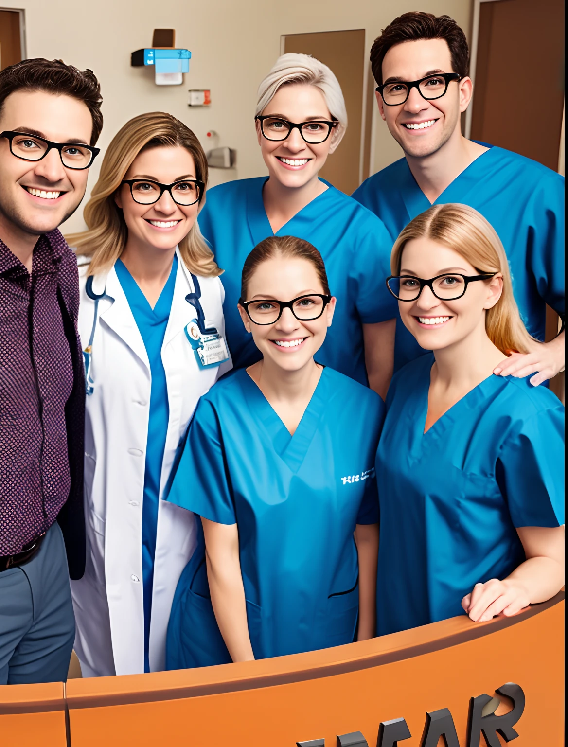 Take a Pixar-style photo with a doctor working in the hospital along with Jesus Christ. The doctor is a white woman, com os cabelos castanhos, brown eyes and brown glasses.