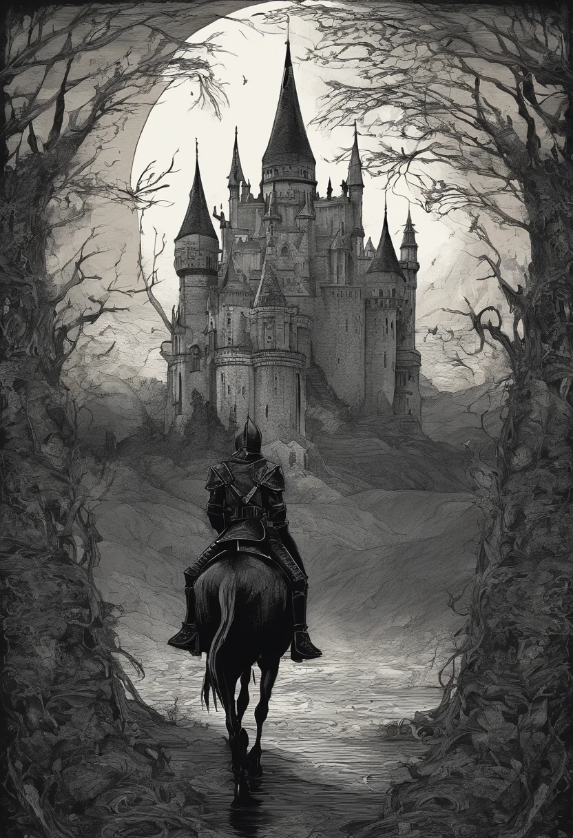 A knight riding towards a castle