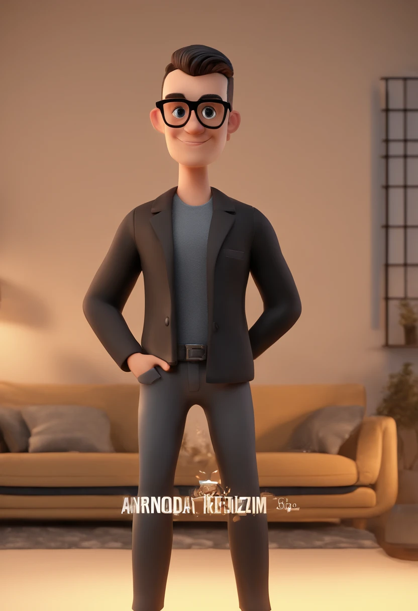 Cartoon character of a young man wearing black glasses and a black shirt, barbudo, um personagem animado, Caractere estilizado, animation style rendering, 3D estilizado, Arnold Maya render, 3 d render stylized, toon render keyshot, Personagem 3D, Personagem 3D , 3d rendering stylized, 3 d character render, personagem de desenho animado, Personagem de close up, Pose de personagem, (Estilo Pixar) (master part:1.2) (Bokeh) (melhor qualidade) (pele detalhada) (textura detalhada) ( 8k) (argila) (Cinematic lighting) (foco nítido,Senta e vaza a parte superior do corpo