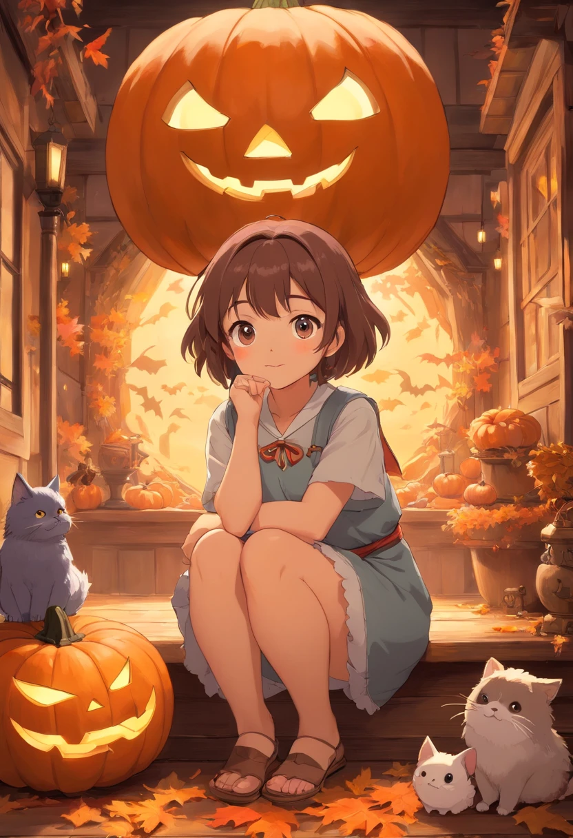 (um shit tzu vestindo fantasias de Halloween),oil painting,textura detalhada do pelo,Expressive eyes and facial features,fundo festivo,Pose brincalhona e,(best quality,alta resolução,circunstanciado:1.2),(Realistic,fotorrealista:1.37),paleta colorida,Pumpkin and bat decorations,Soft lighting and Warm