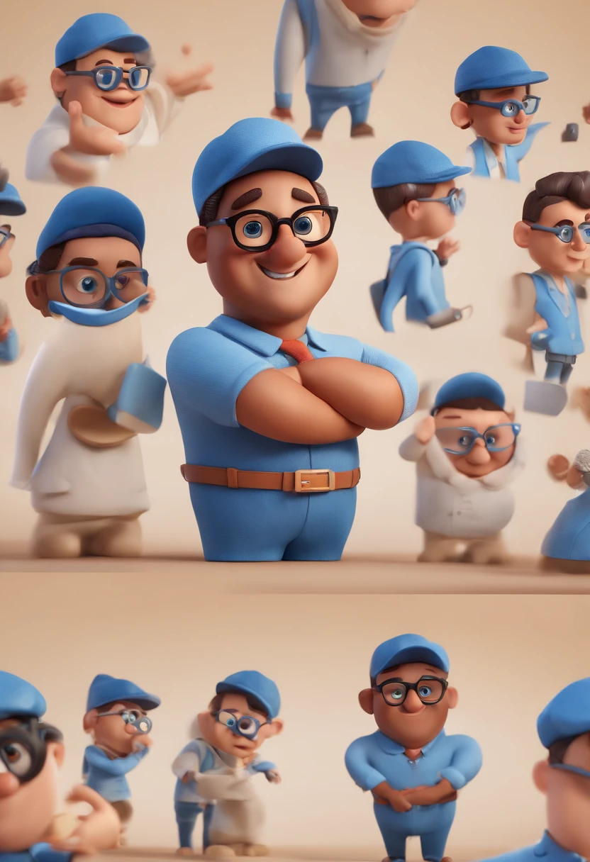 Cartoon character of a man with black glasses and a blue shirt, animation character, Caractere estilizado, animation style rendering, 3D estilizado, Arnold Maya render, 3 d render stylized, toon render keyshot, Personagem 3D, Personagem 3D, 3d rendering stylized, 3 d character render, personagem de desenho animado, Personagem de close up, Pose de personagem,  (Estilo Pixar) (master part:1.2) (Bokeh) (best quality) (pele detalhada) (textura detalhada) (8k) (argila) (Cinematic lighting) (foco nítido