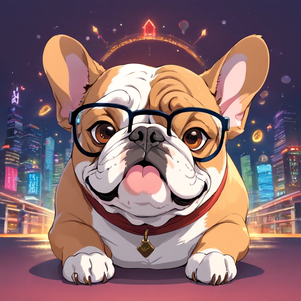 design para camiseta, Bulldog with glasses, cores vivas, imagem de alta qualidade