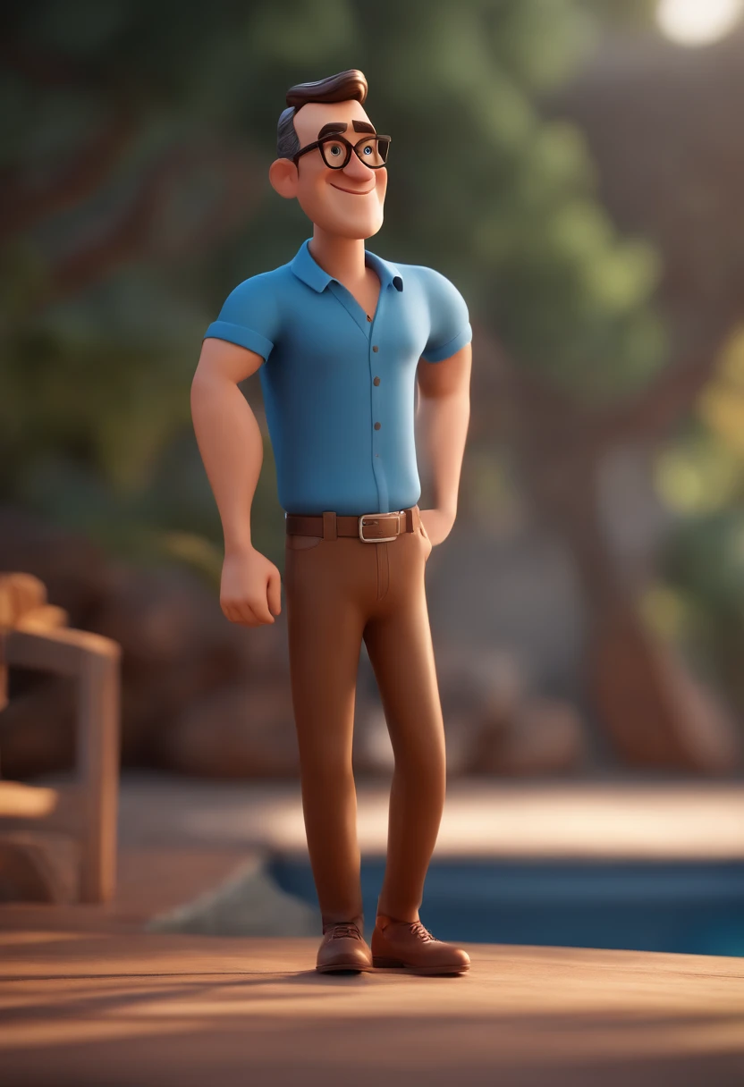 Cartoon character of a man with black glasses and a blue shirt, animation character, Caractere estilizado, animation style rendering, 3D estilizado, Arnold Maya render, 3 d render stylized, toon render keyshot, Personagem 3D, Personagem 3D, 3d rendering stylized, 3 d character render, personagem de desenho animado, Personagem de close up, Pose de personagem, (Estilo Pixar) (master part:1.2) (Bokeh) (best quality) (pele detalhada) (textura detalhada) (8k) (argila) (Cinematic lighting) (foco nítido