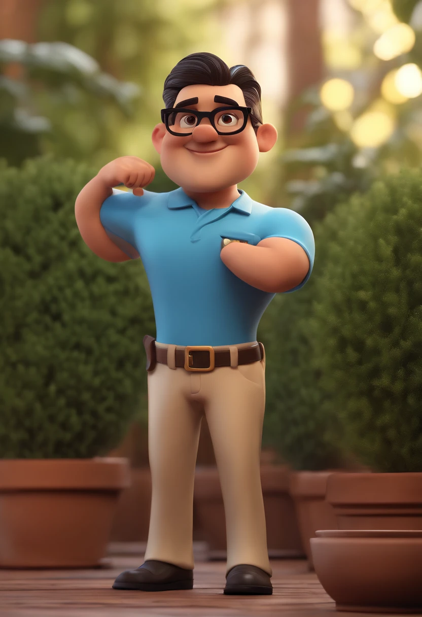 Cartoon character of a man with black glasses and a blue shirt, animation character, Caractere estilizado, animation style rendering, 3D estilizado, Arnold Maya render, 3 d render stylized, toon render keyshot, Personagem 3D, Personagem 3D, 3d rendering stylized, 3 d character render, personagem de desenho animado, Personagem de close up, Pose de personagem,  (Estilo Pixar) (master part:1.2) (Bokeh) (best quality) (pele detalhada) (textura detalhada) (8k) (argila) (Cinematic lighting) (foco nítido