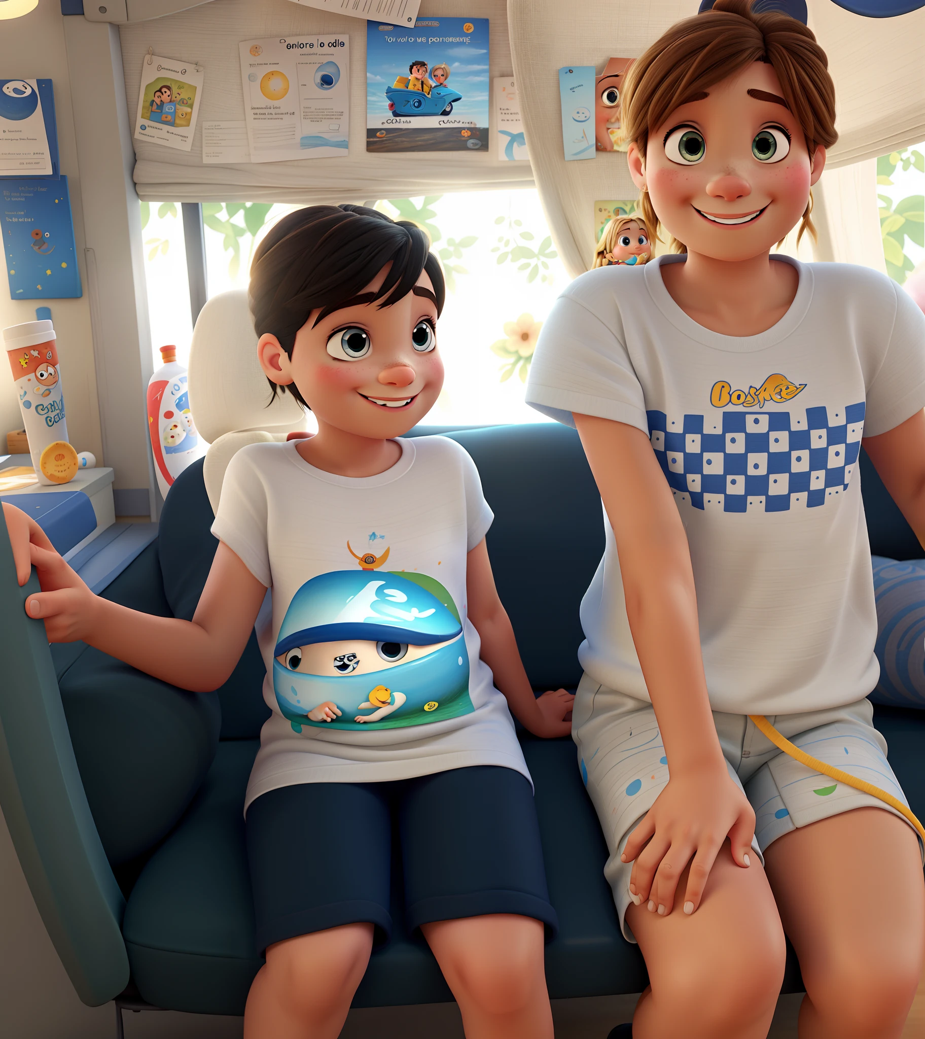 Uma arte estilos Pixar , Two children sitting smiling